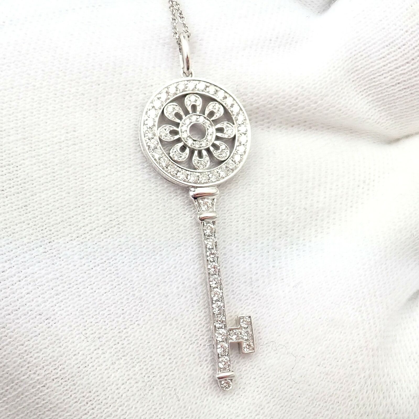 Tiffany & Co. Jewelry & Watches:Fine Jewelry:Necklaces & Pendants Authentic Tiffany & Co Petals Platinum Diamond Key Pendant Necklace