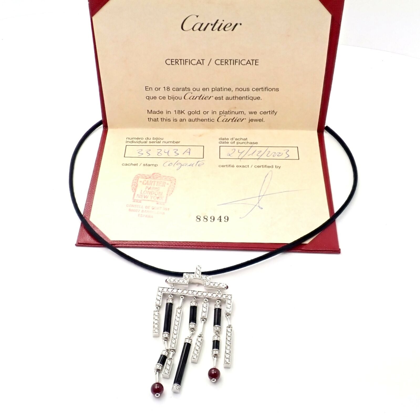 Cartier Jewelry & Watches:Fine Jewelry:Necklaces & Pendants Cartier Le Baiser Du Dragon 18k White Gold Onyx Ruby Diamond Necklace w/ Paper