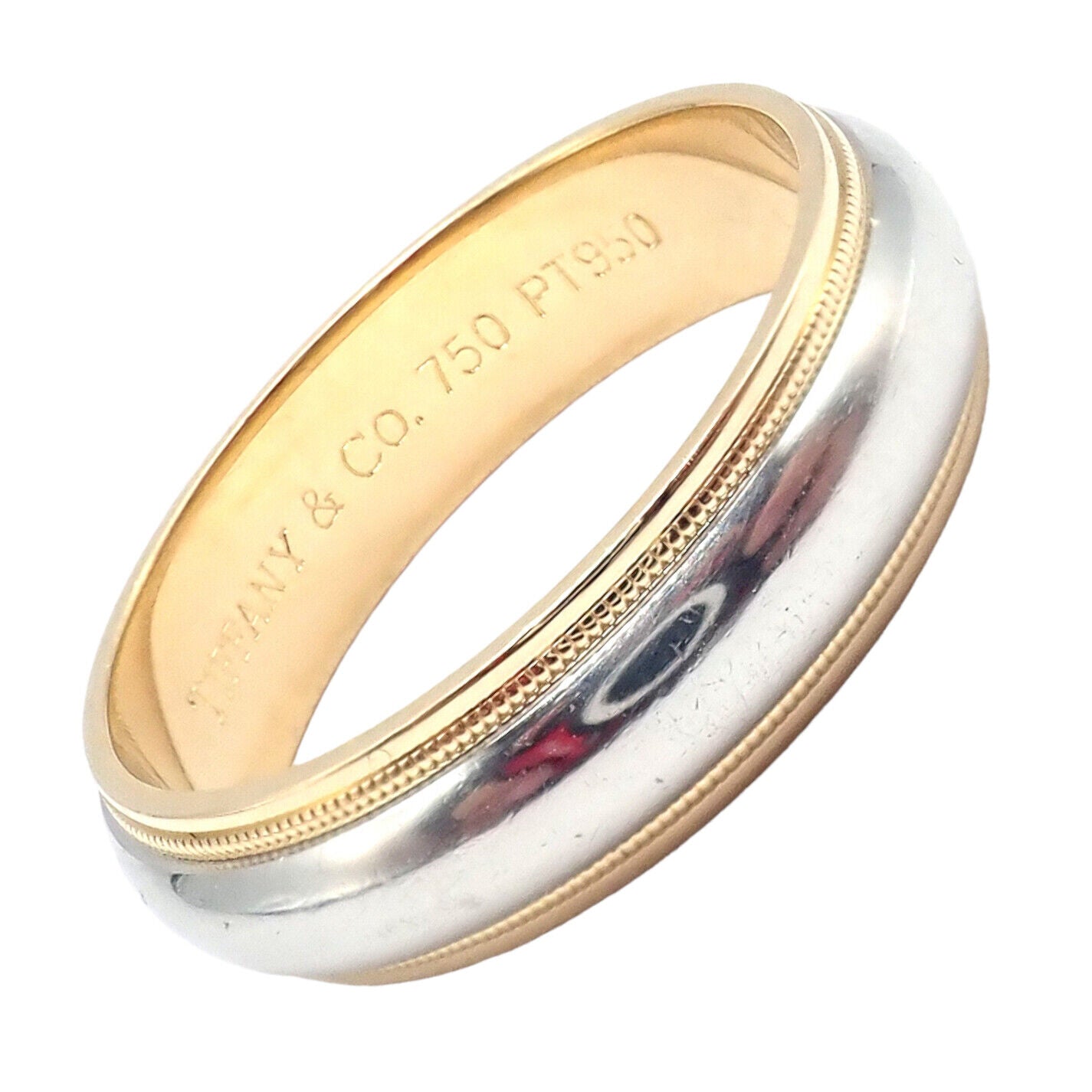 Tiffany & Co. Jewelry & Watches:Fine Jewelry:Rings Tiffany & Co. 18k Yellow Gold Platinum 6mm Band Classic Milgrain Ring Sz 10.5