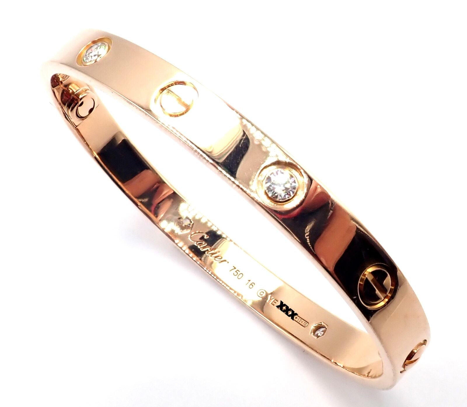 Authentic Cartier 18k Rose Gold 4 Diamond Love Bangle Bracelet