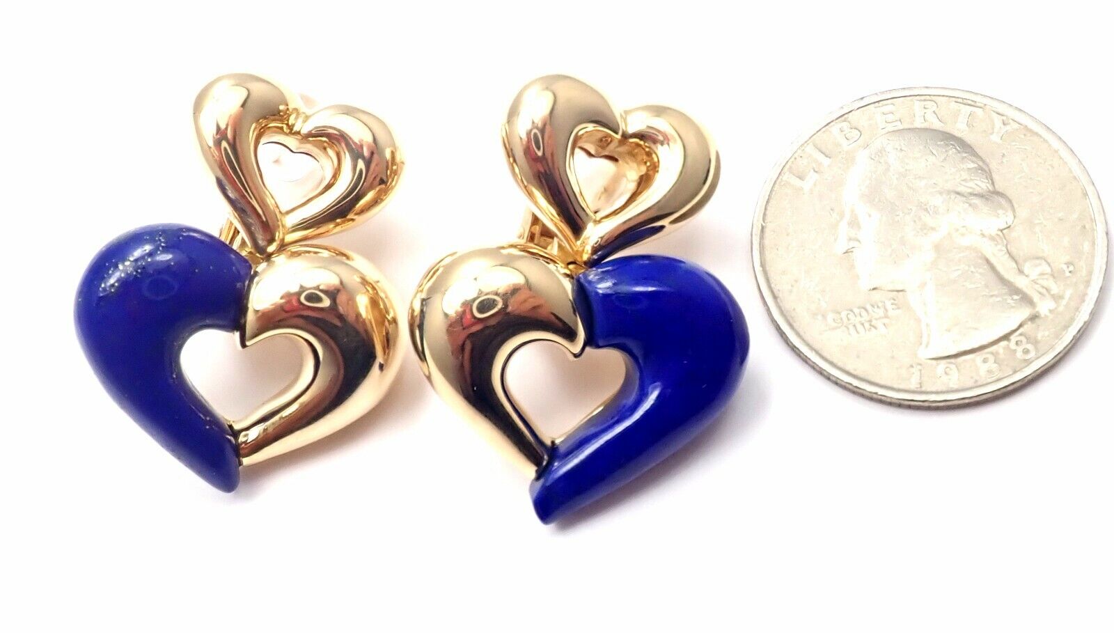 Van Cleef & Arpels Jewelry & Watches:Fine Jewelry:Earrings Rare! Authentic Van Cleef & Arpels 18k Yellow Gold Lapis Lazuli Heart Earrings