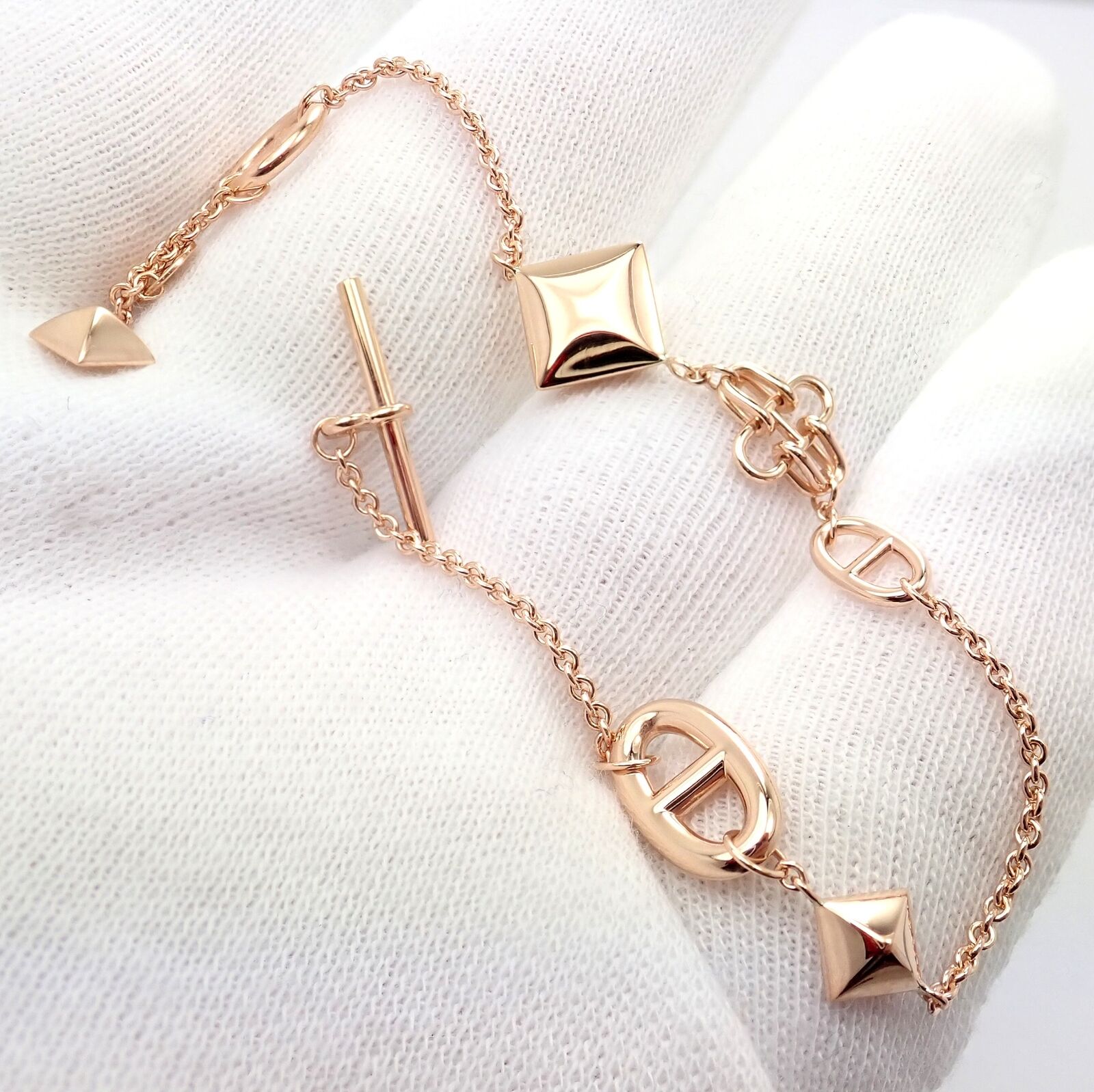 Hermes Jewelry & Watches:Fine Jewelry:Bracelets & Charms Authentic! Hermes 18k Rose Gold Signature Iconic Logos Link Toggle Bracelet