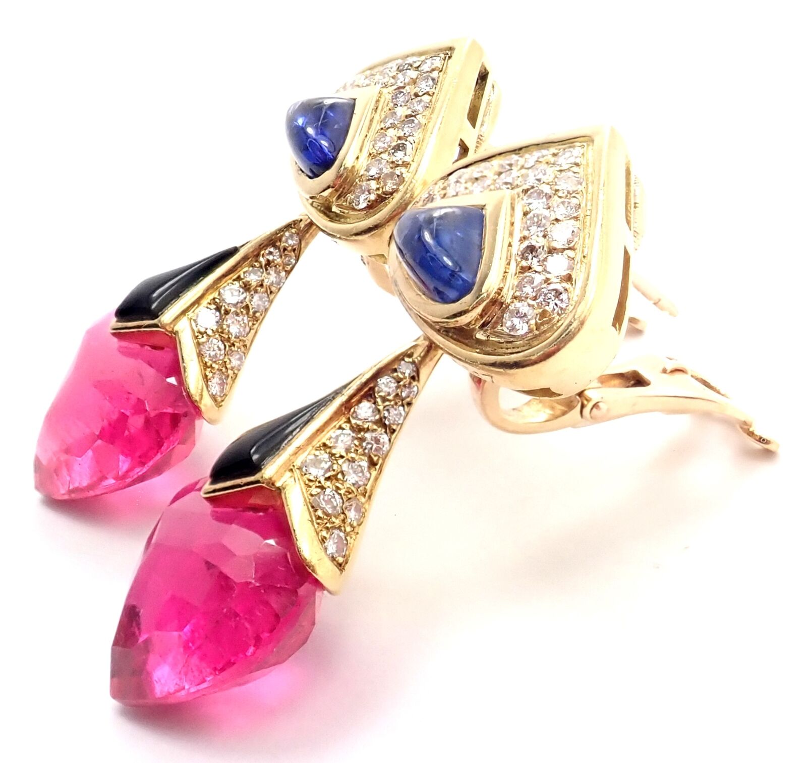 Marina B Jewelry & Watches:Fine Jewelry:Earrings Authentic! Vintage Marina B 18k Yellow Gold Diamond Tourmaline Sapphire Earrings