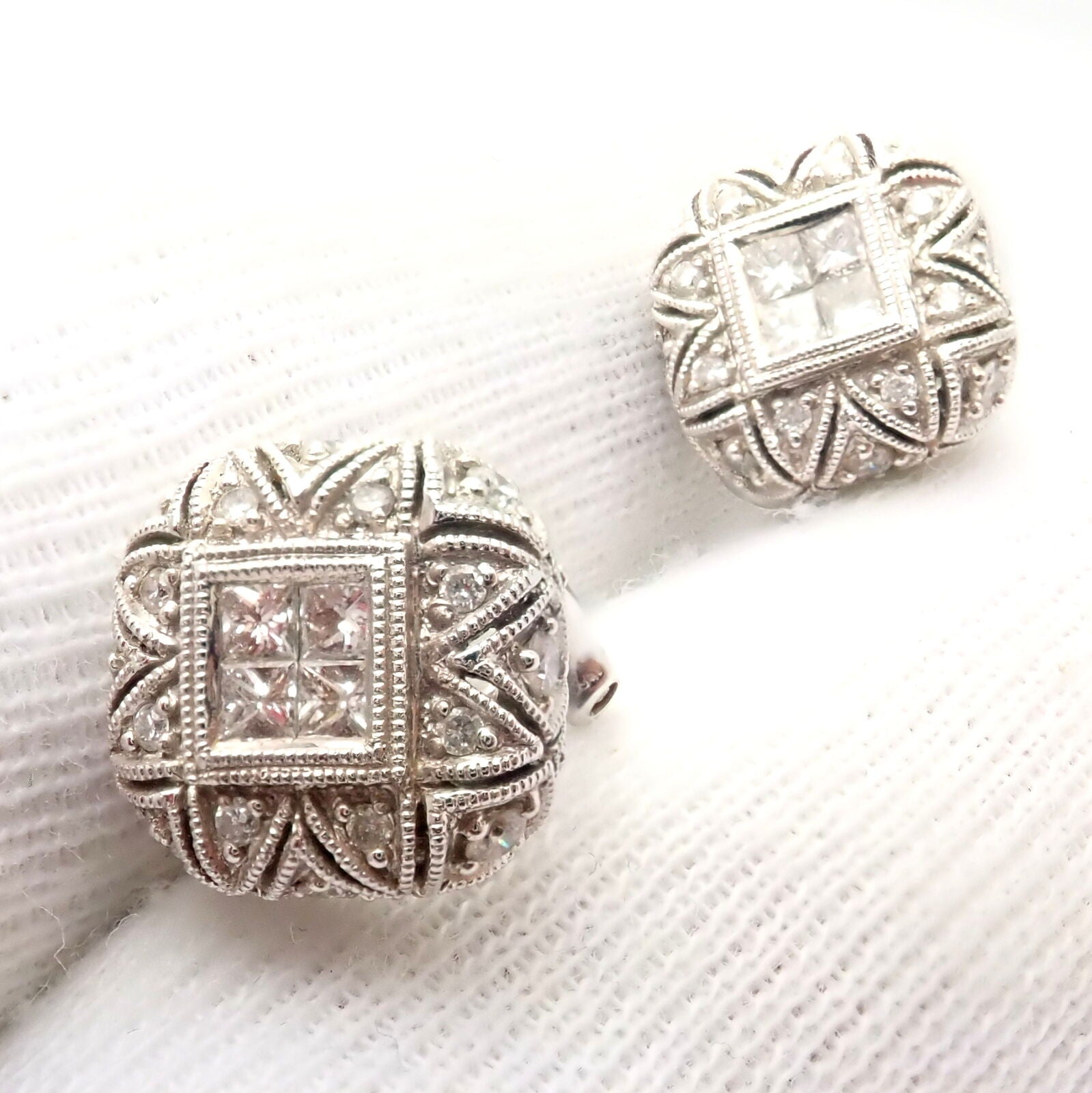 LeVian Jewelry & Watches:Fine Jewelry:Earrings Authentic! LeVian 18k White Gold Diamond Pillow Earrings