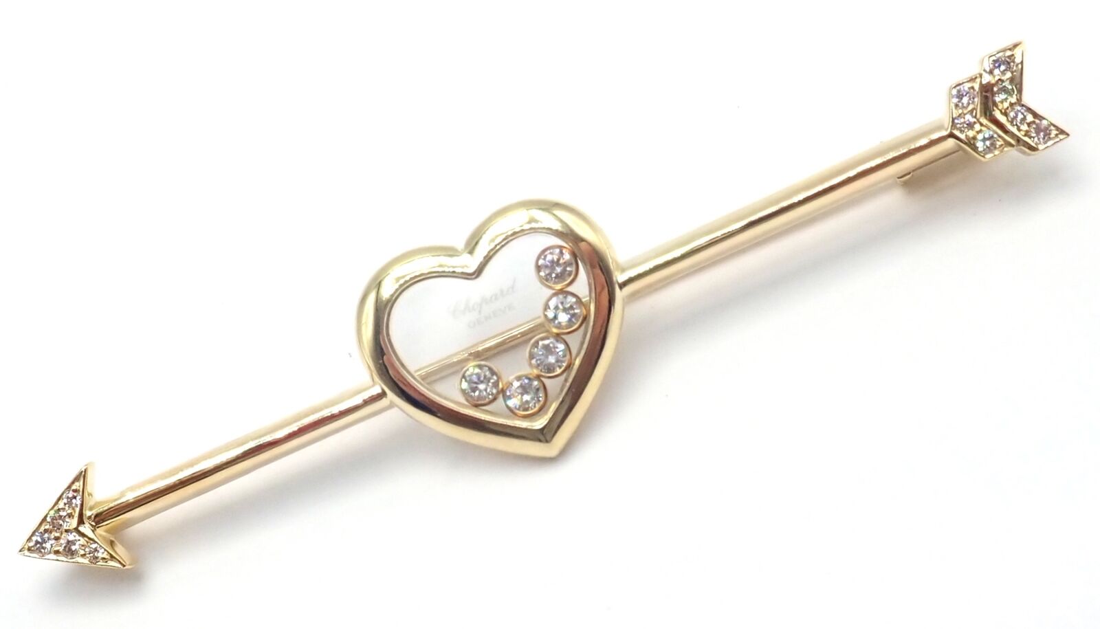 Authentic Vintage Chopard Happy Diamond 18k Yellow Gold Heart Pin Brooch