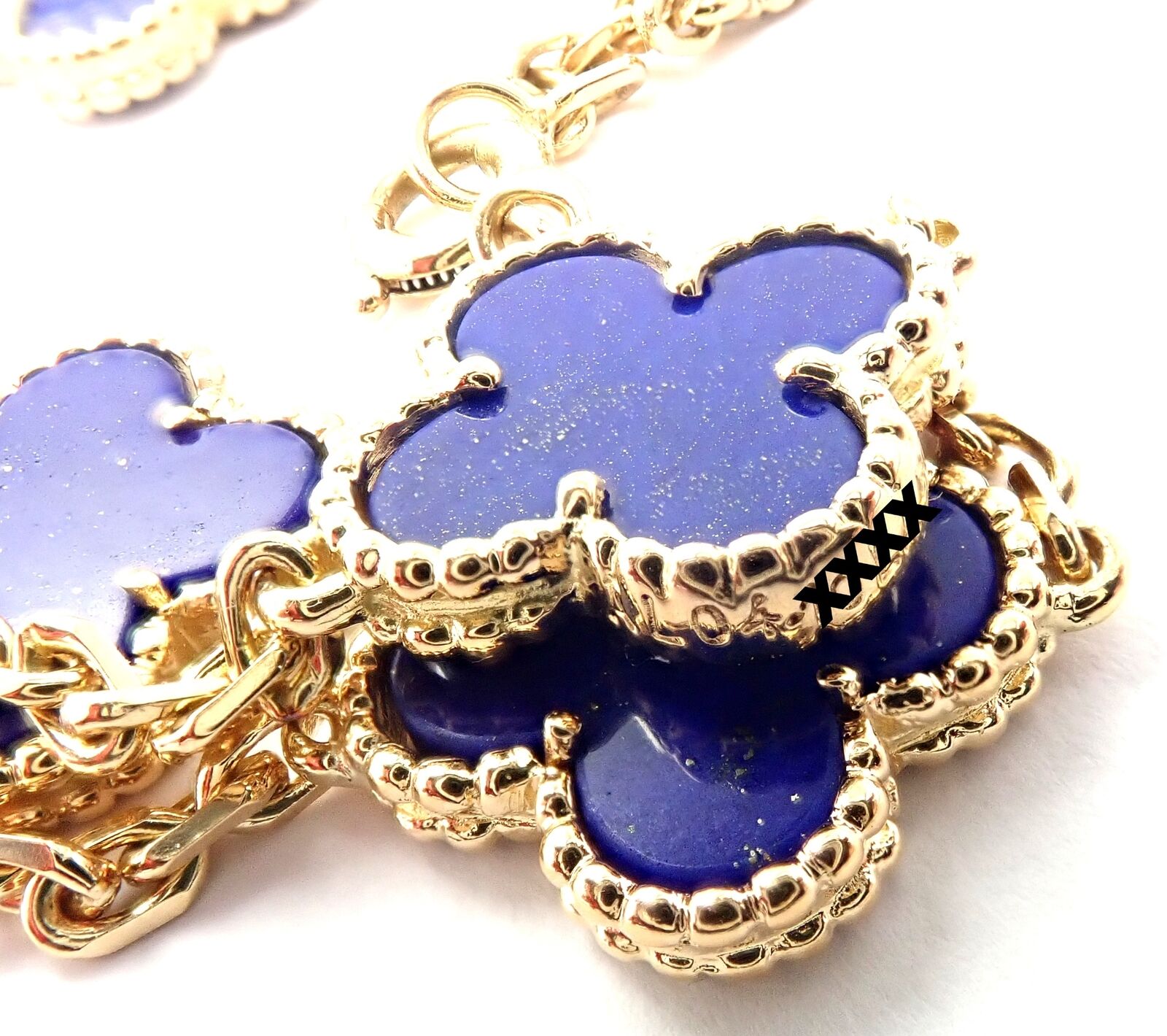 10 Motif outlets Blue Lapis Lazuli Clovers Gold Flower Necklace