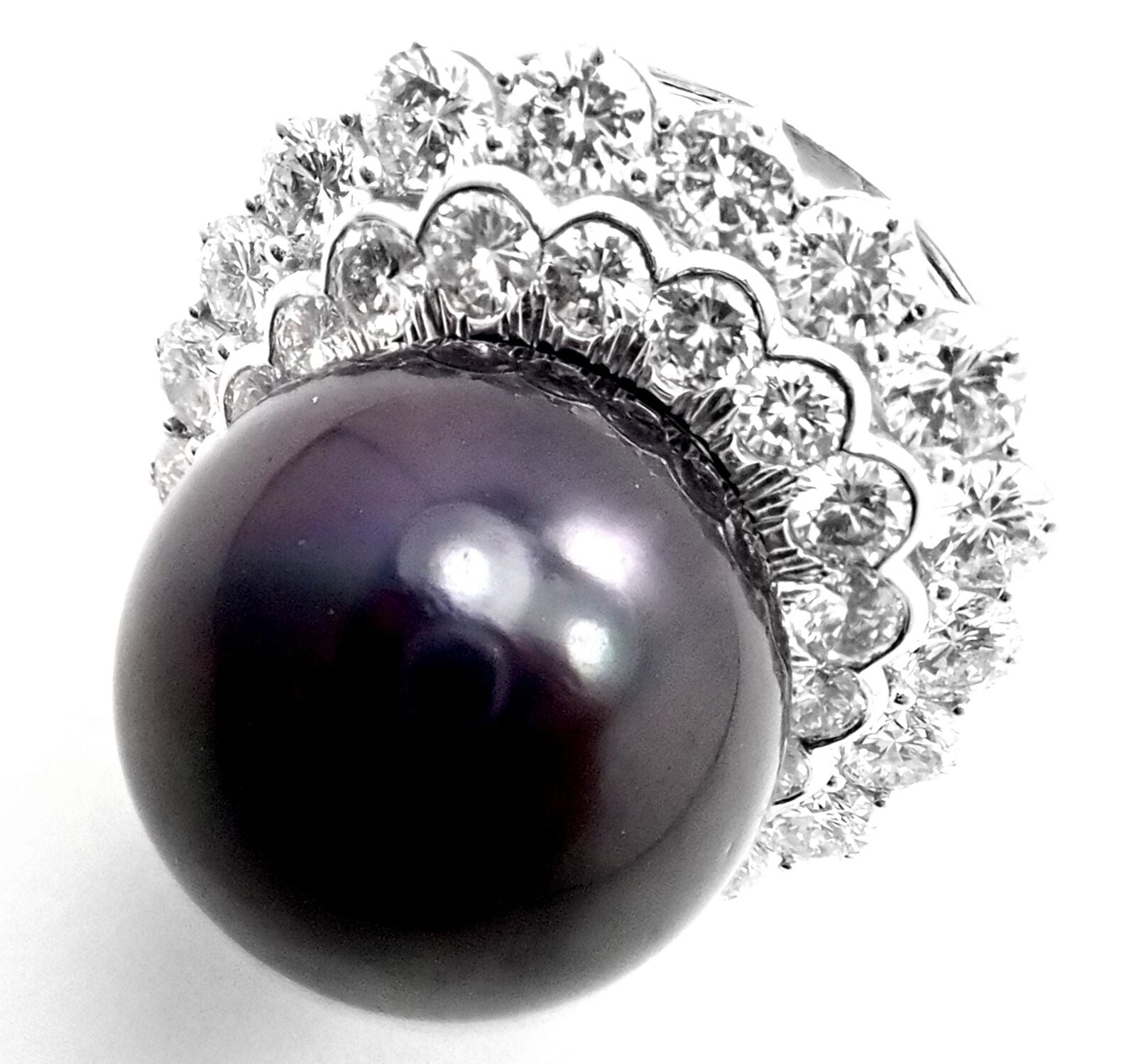 David Webb Jewelry & Watches:Fine Jewelry:Rings Authentic! David Webb Platinum Diamond Large Tahitian Pearl Ring