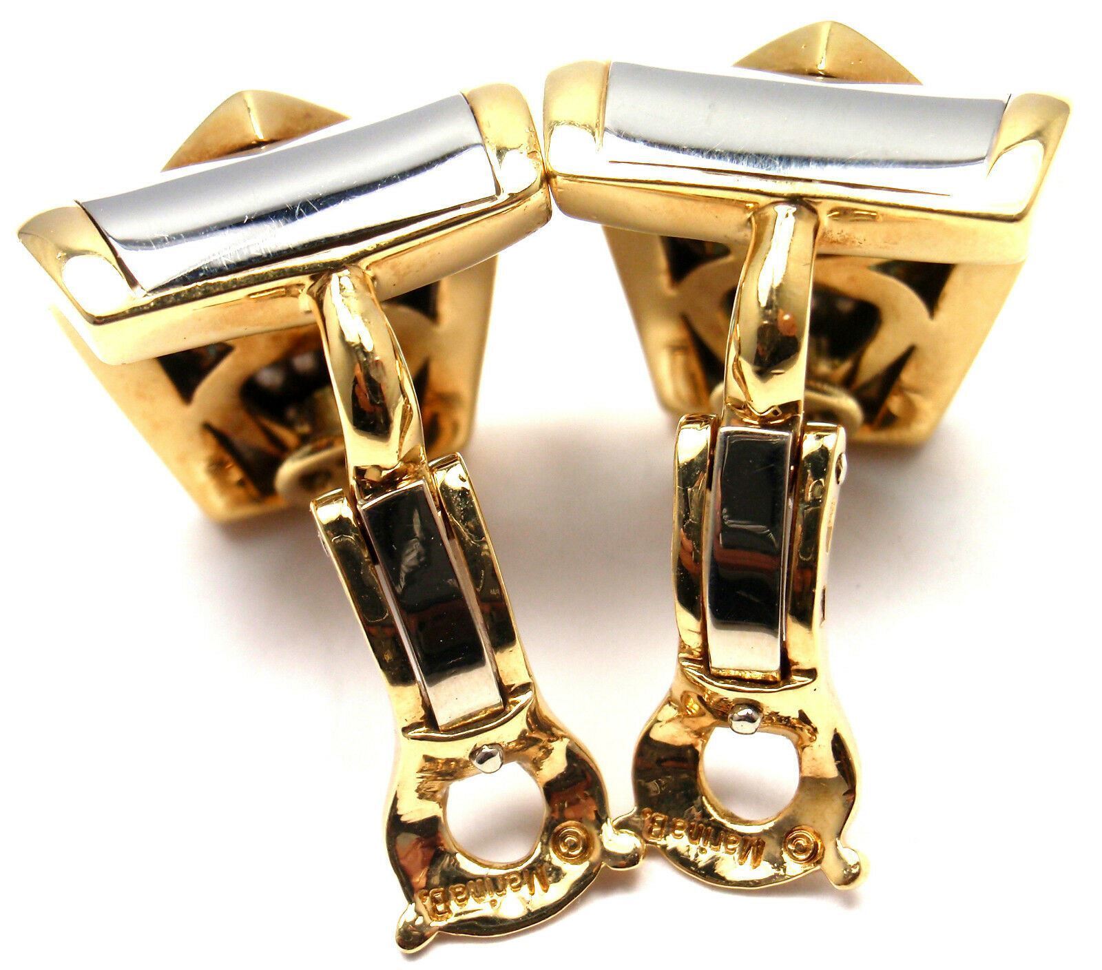 Marina B Jewelry & Watches:Fine Jewelry:Earrings Authentic! Marina B 18k Yellow Gold & Stainless Steel Blue Topaz Heart Earrings