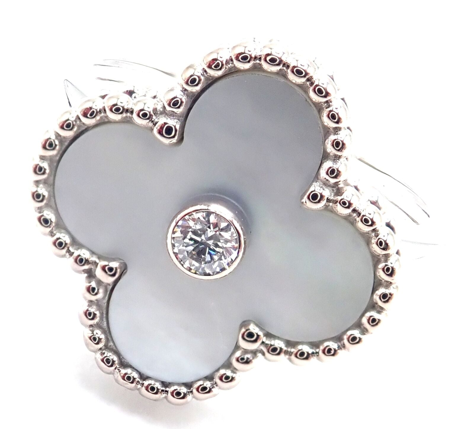 Van Cleef & Arpels Jewelry & Watches:Fine Jewelry:Rings Authentic Van Cleef &Arpels Alhambra 18k White Gold Mother Of Pearl Diamond Ring