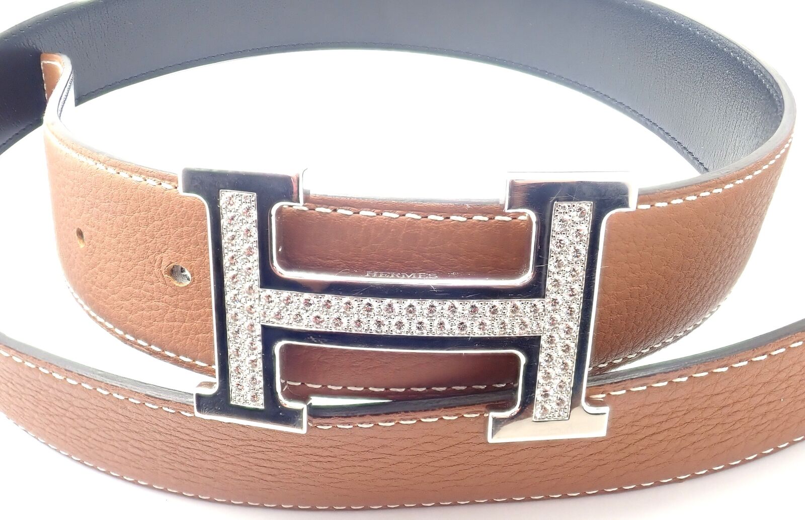 Authentic Hermes 18k White Gold 3.79ct Diamond Large H Buckle