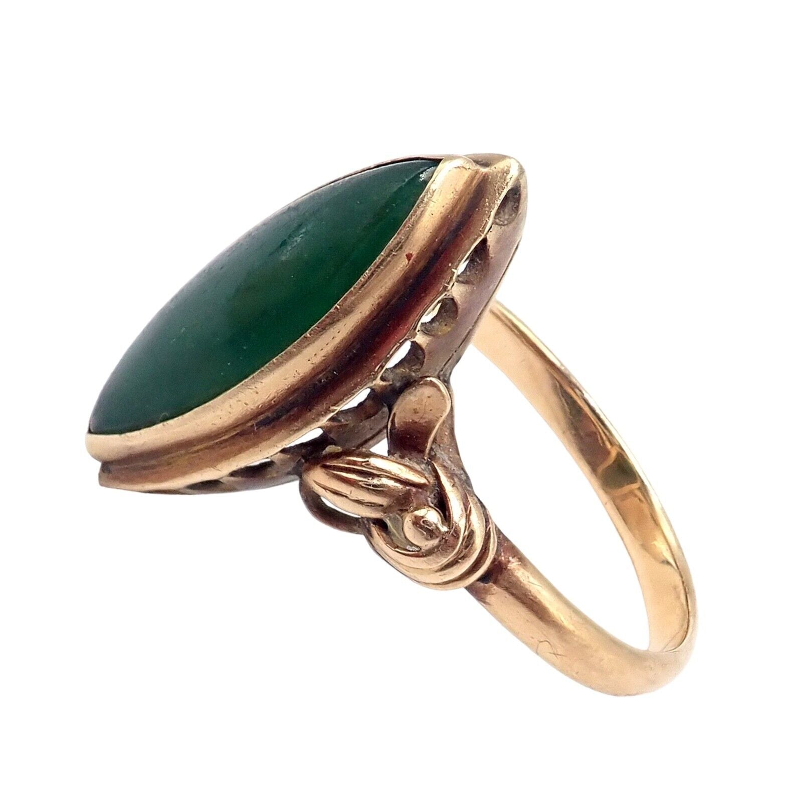 Lot - ANTIQUE LADIES GOLD TONE RING WITH GREEN STONE. 1.7 GRAMS,  APPROXIMATE SIZE M. HALLMARKS WORN