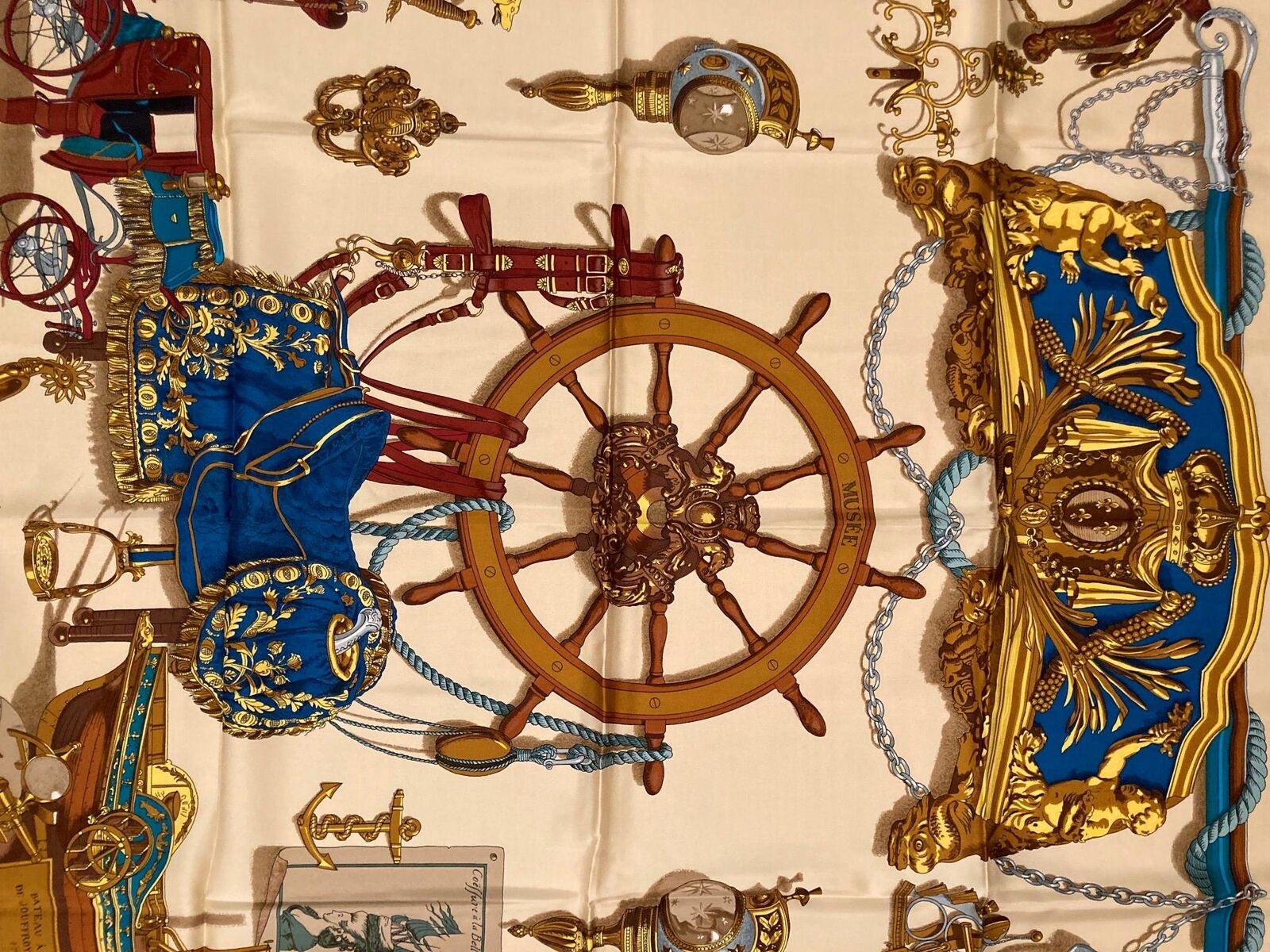 Authentic RARE! Hermes Musee Museum Vintage 90cm Silk Scarf