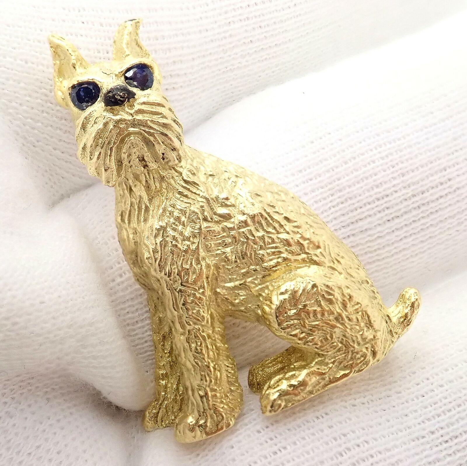 Tiffany & Co. Jewelry & Watches:Fine Jewelry:Brooches & Pins Rare! Vintage Tiffany & Co 18k Yellow Gold Sapphire Dog Schnauzer Brooch Pin