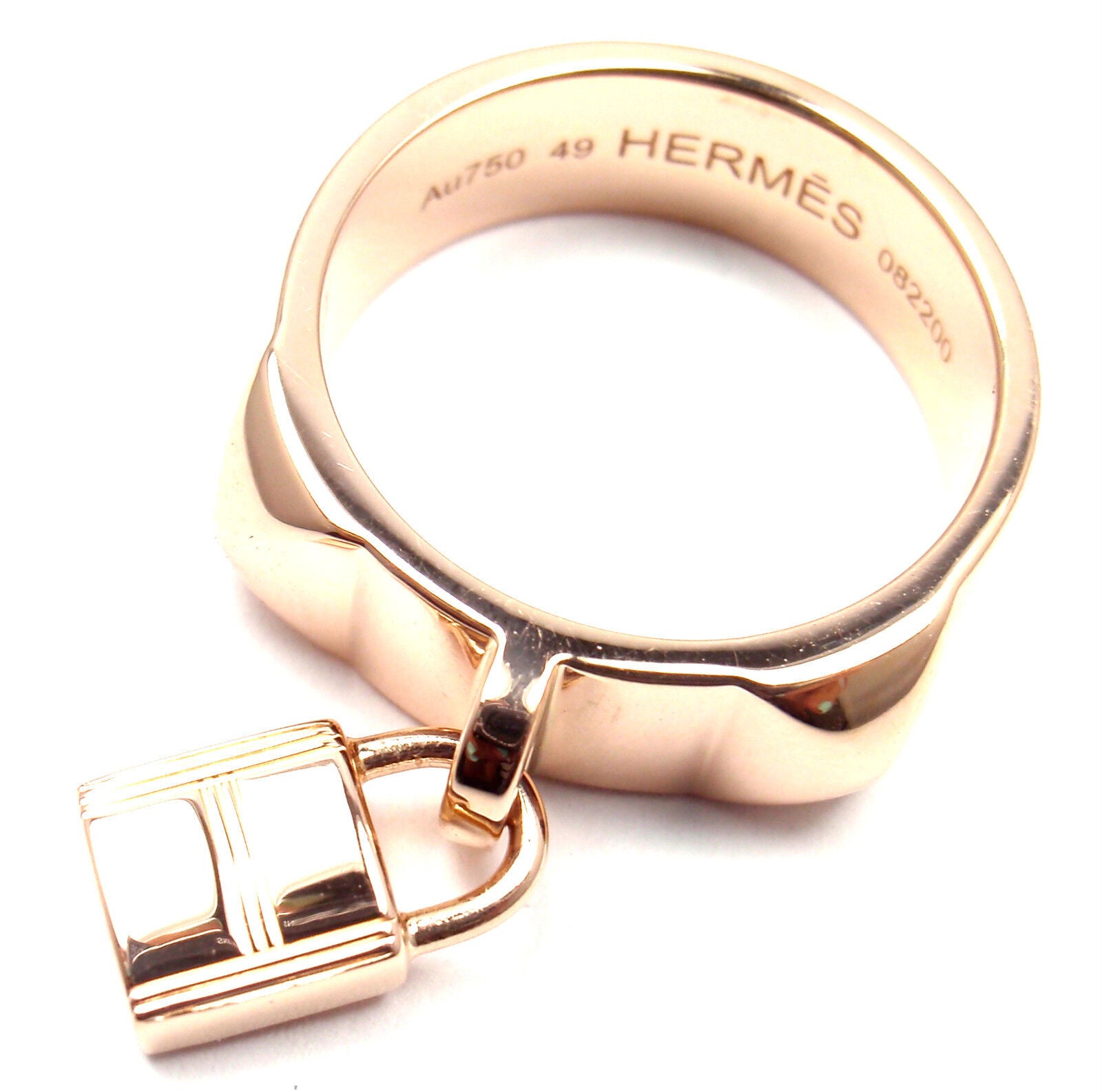 Authentic! Hermes 18k Rose Gold Collier De Chien Lock Band Ring Size 49 US  4 3/4