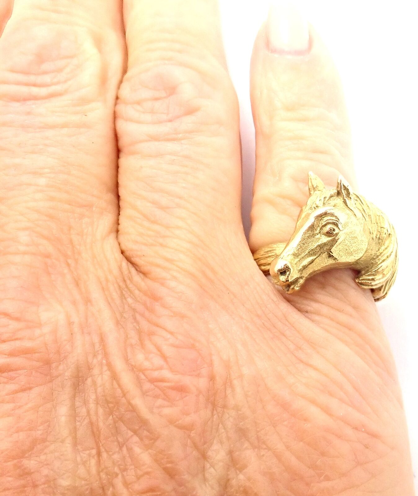 Authentic! Vintage Hermes 18K Yellow Gold Horse Band Ring