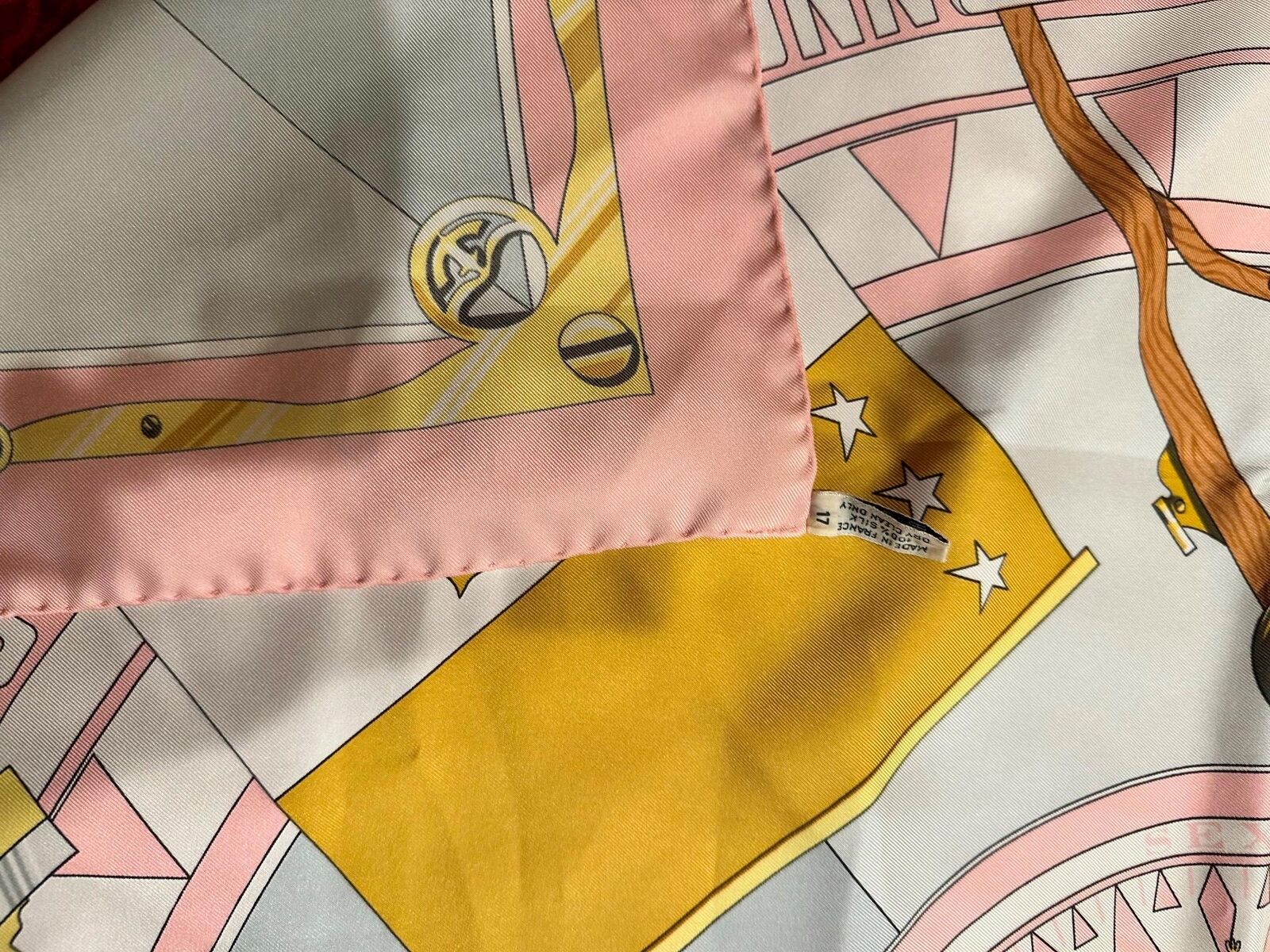 Authentic! Hermes Carre Sextants Nautical Vintage 90cm Light Pink Silk Scarf