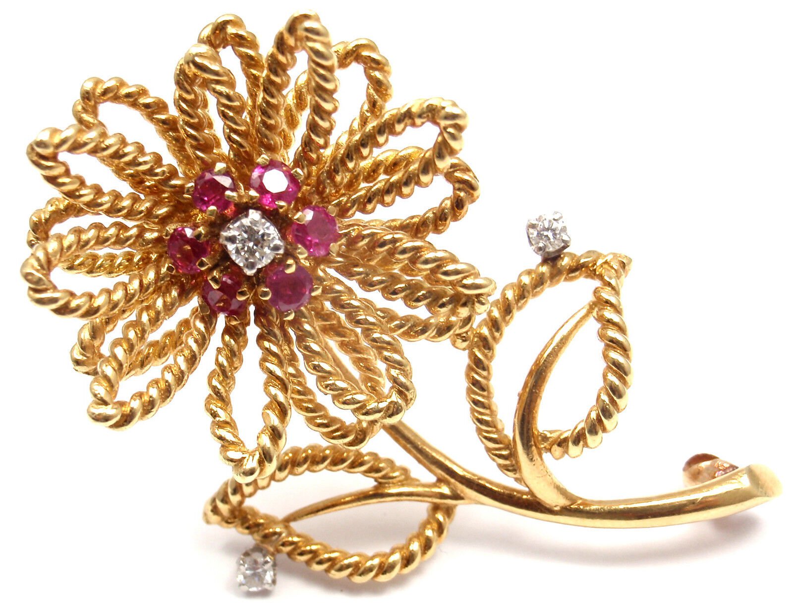 Tiffany & Co. Jewelry & Watches:Fine Jewelry:Brooches & Pins Rare! Vintage Authentic Tiffany & Co 14k Yellow Gold Diamond Ruby Flower Brooch