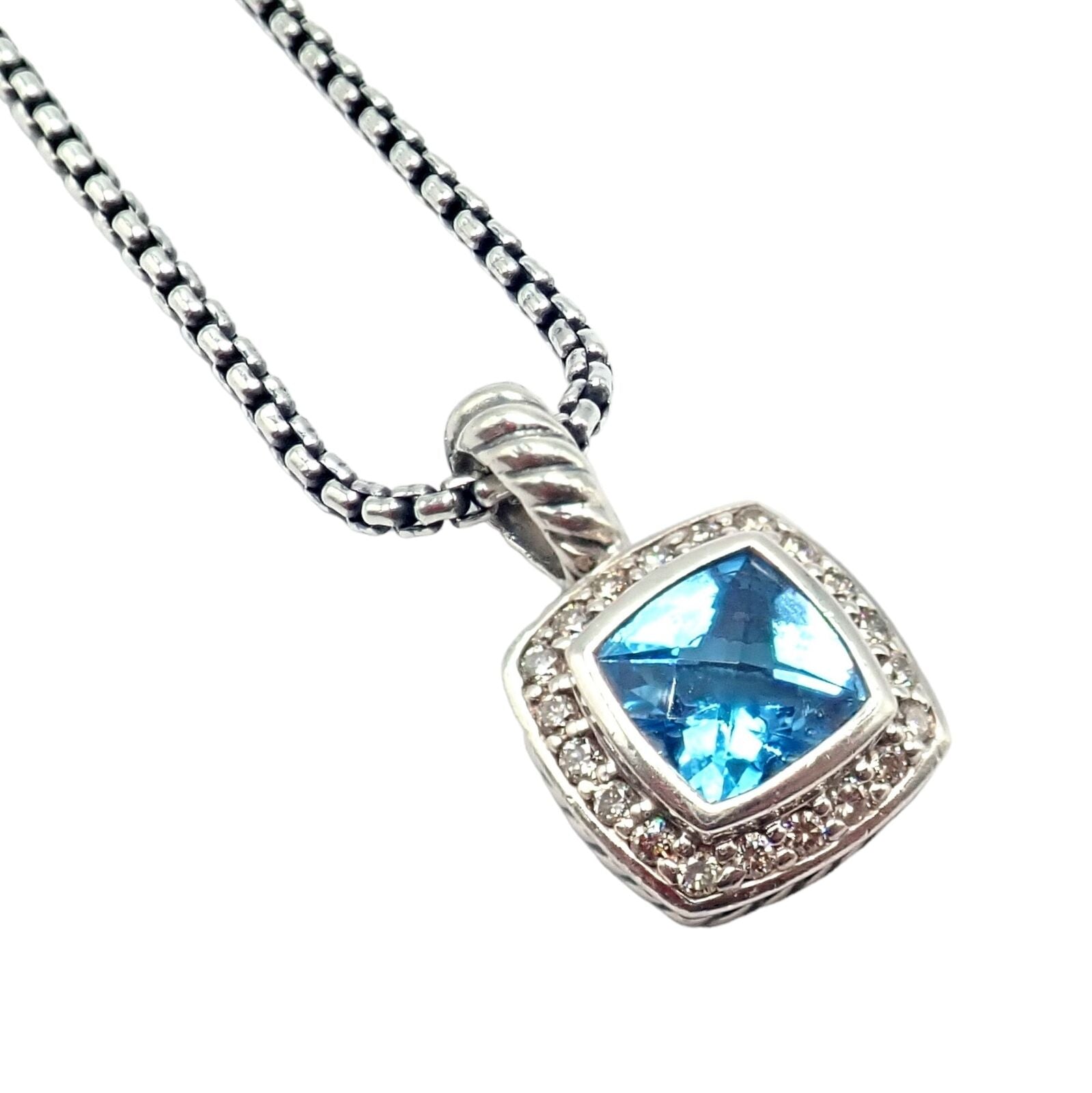 David Yurman Jewelry & Watches:Fine Jewelry:Necklaces & Pendants David Yurman DY Silver Blue Topaz Diamond Petite Albion Cable Pendant Necklace