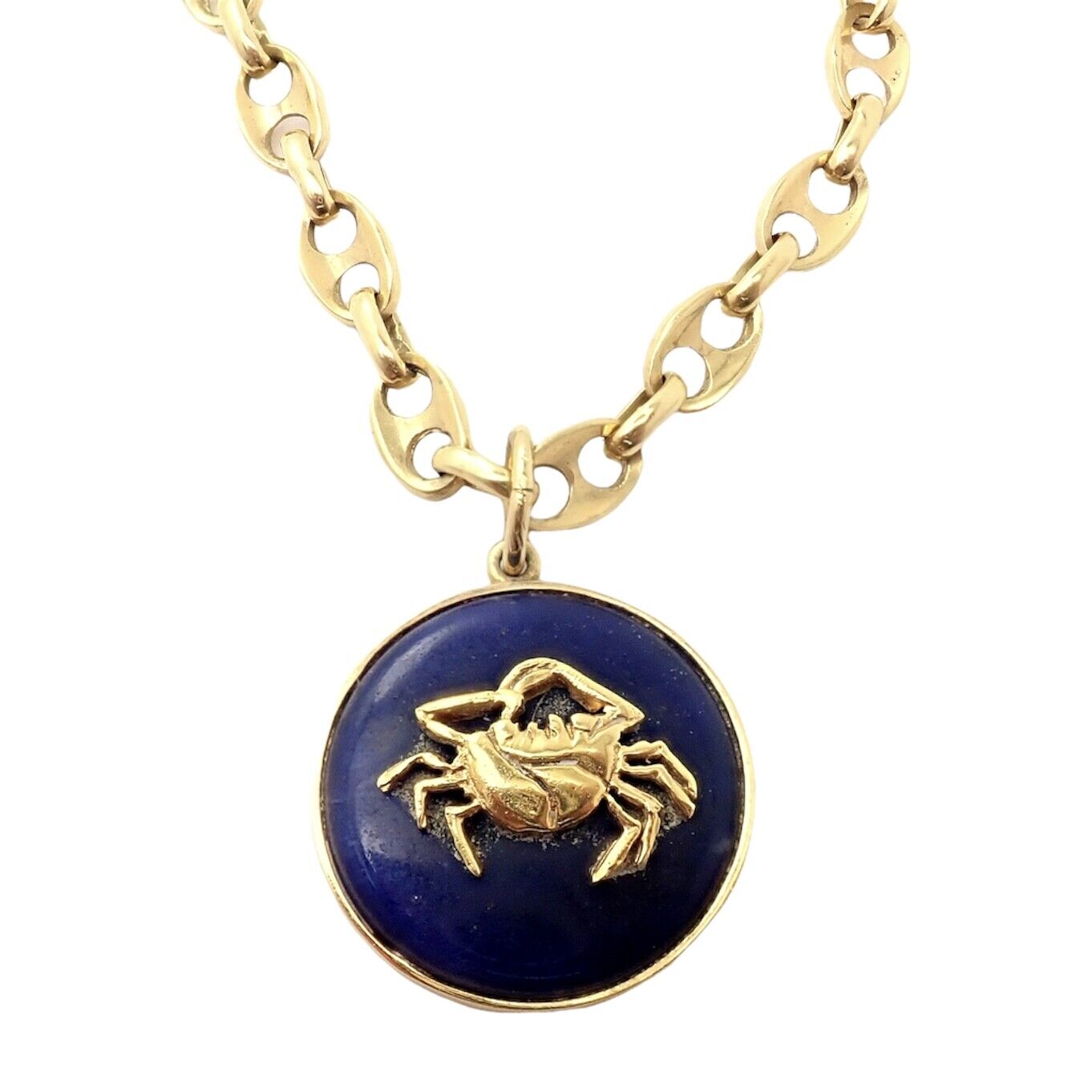 Lalaounis Jewelry & Watches:Vintage & Antique Jewelry:Necklaces & Pendants Ilias Lalaounis 18k Yellow Gold Zodiac Cancer Crab Lapis Pendant Necklace +Chain