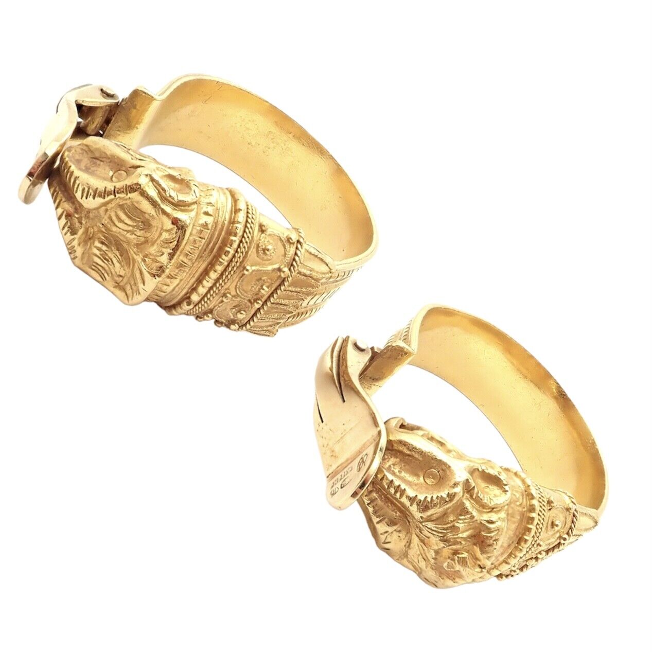 Lalaounis Jewelry & Watches:Vintage & Antique Jewelry:Earrings Vintage Estate Ilias Lalaounis 18k Yellow Gold Cobra Chimera Hoop Earrings