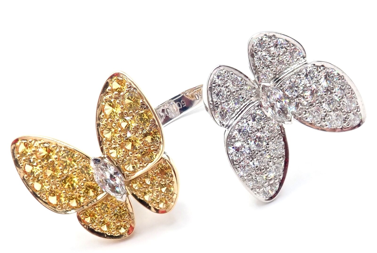 Cartier Jewelry & Watches:Fine Jewelry:Rings Van Cleef & Arpels 18k Gold Diamond Sapphire Two Butterfly Between Finger Ring