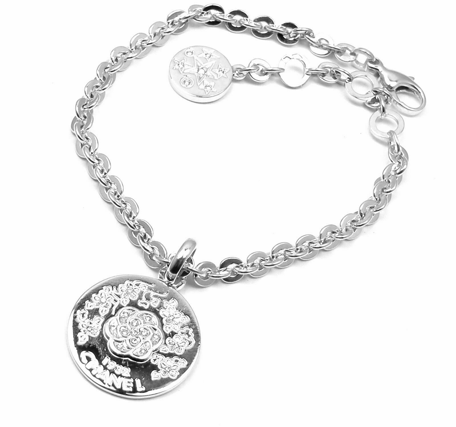CHANEL Jewelry & Watches:Fine Jewelry:Necklaces & Pendants Authentic! Chanel Camellia Comete 18k White Gold Diamond Link Charm Bracelet