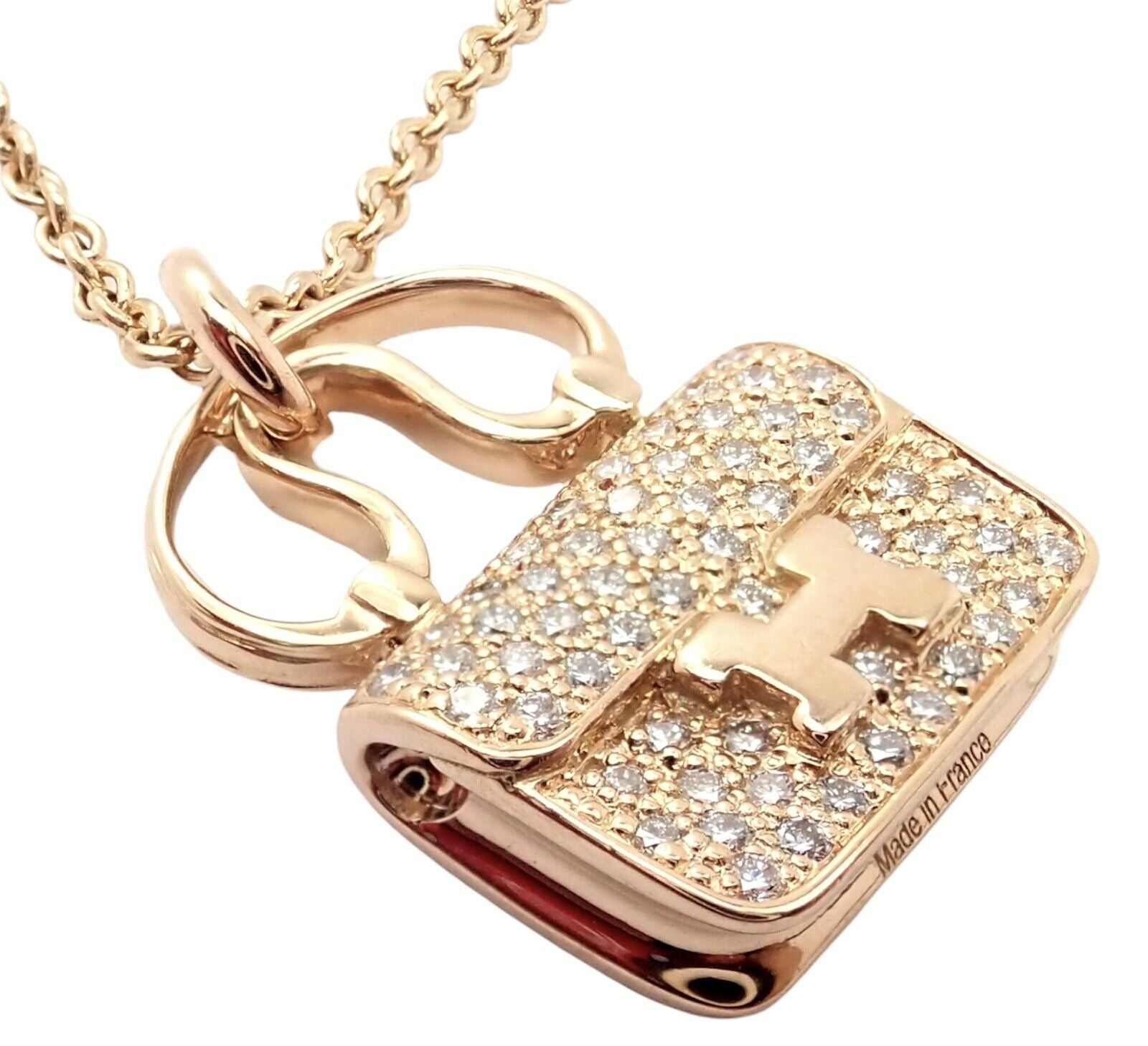 Hermes Jewelry & Watches:Fine Jewelry:Necklaces & Pendants Rare! Authentic Hermes 18k Rose Gold Diamond Constance Amulette Pendant Necklace