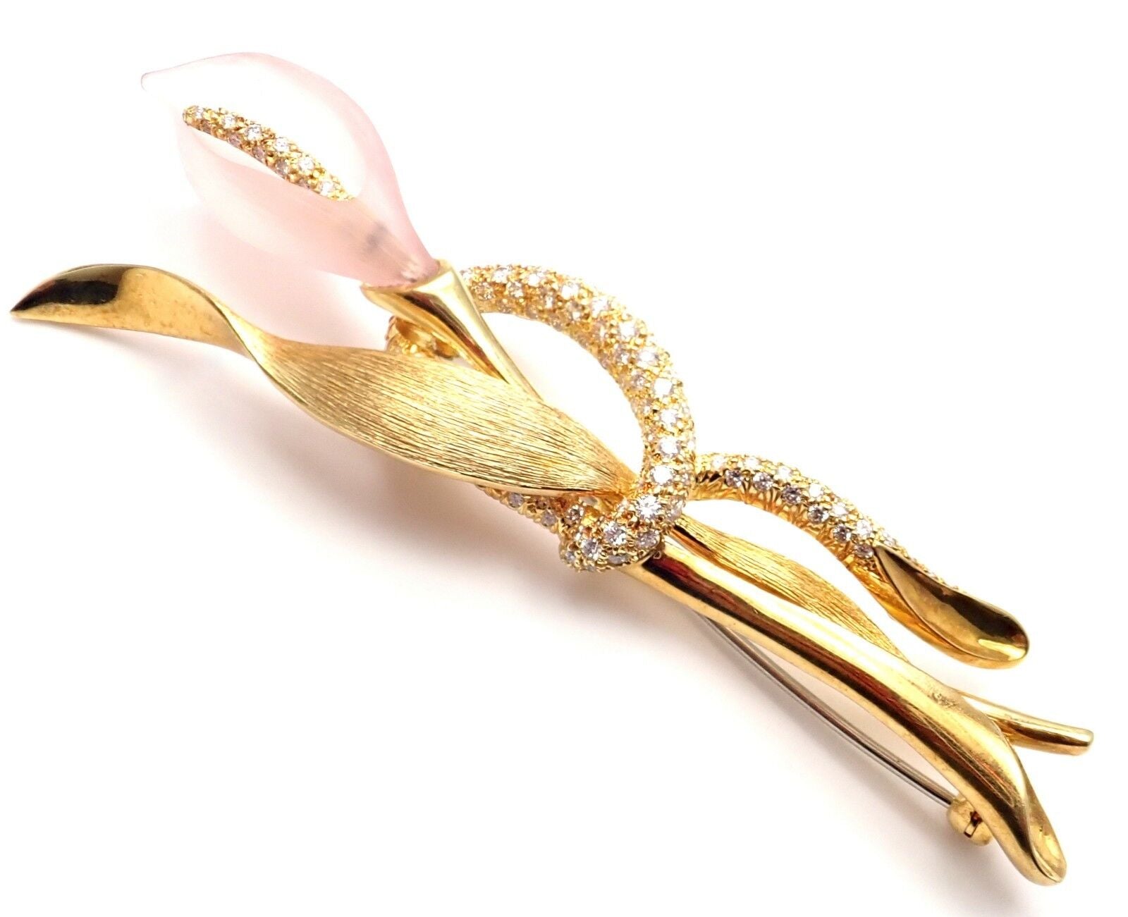 Henry Dunay Jewelry & Watches:Fine Jewelry:Brooches & Pins Authentic! Henry Dunay 18k Yellow Gold Diamond Quartz Calla Lily Flower Brooch