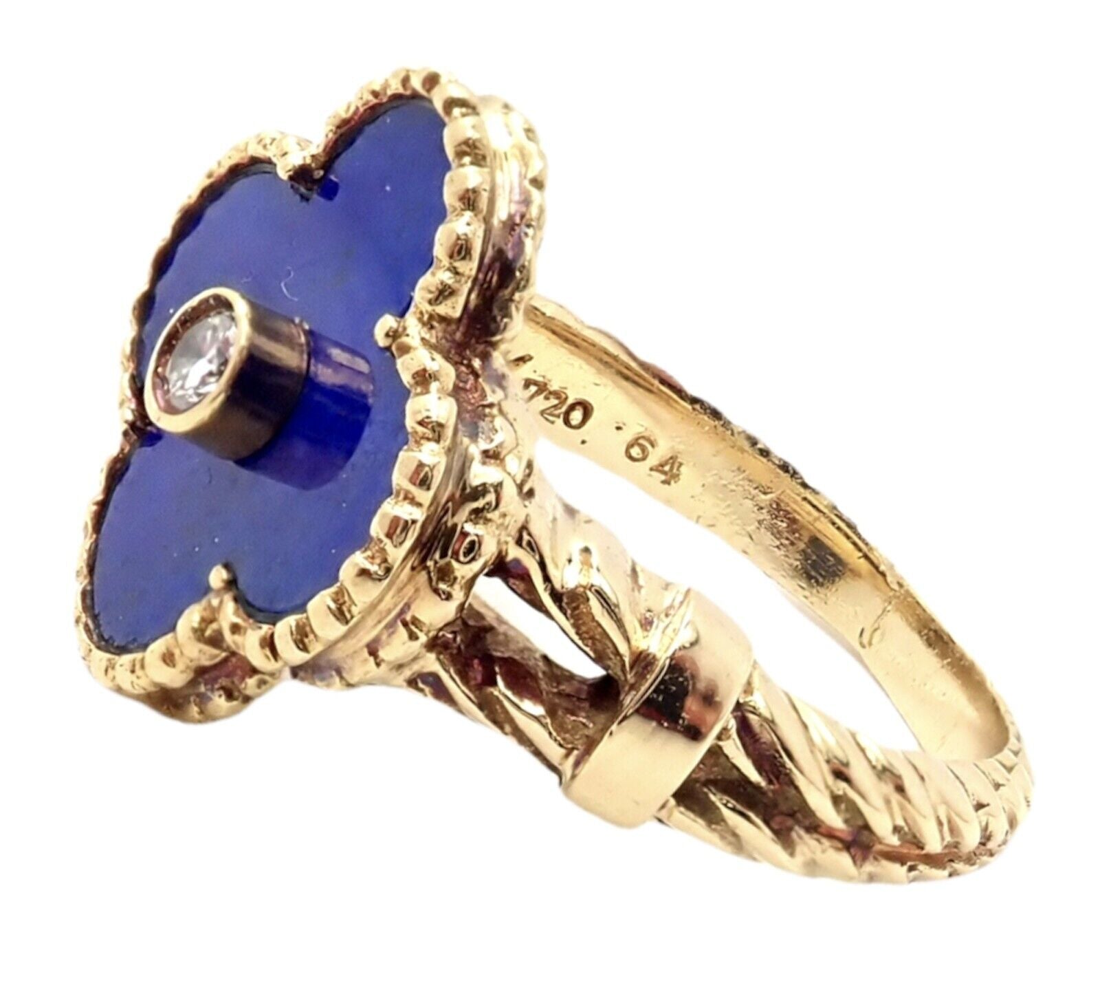 Van Cleef & Arpels Jewelry & Watches:Fine Jewelry:Rings Van Cleef & Arpels Alhambra 18k Yellow Gold Lapis Lazuli Diamond Ring Sz 5.75