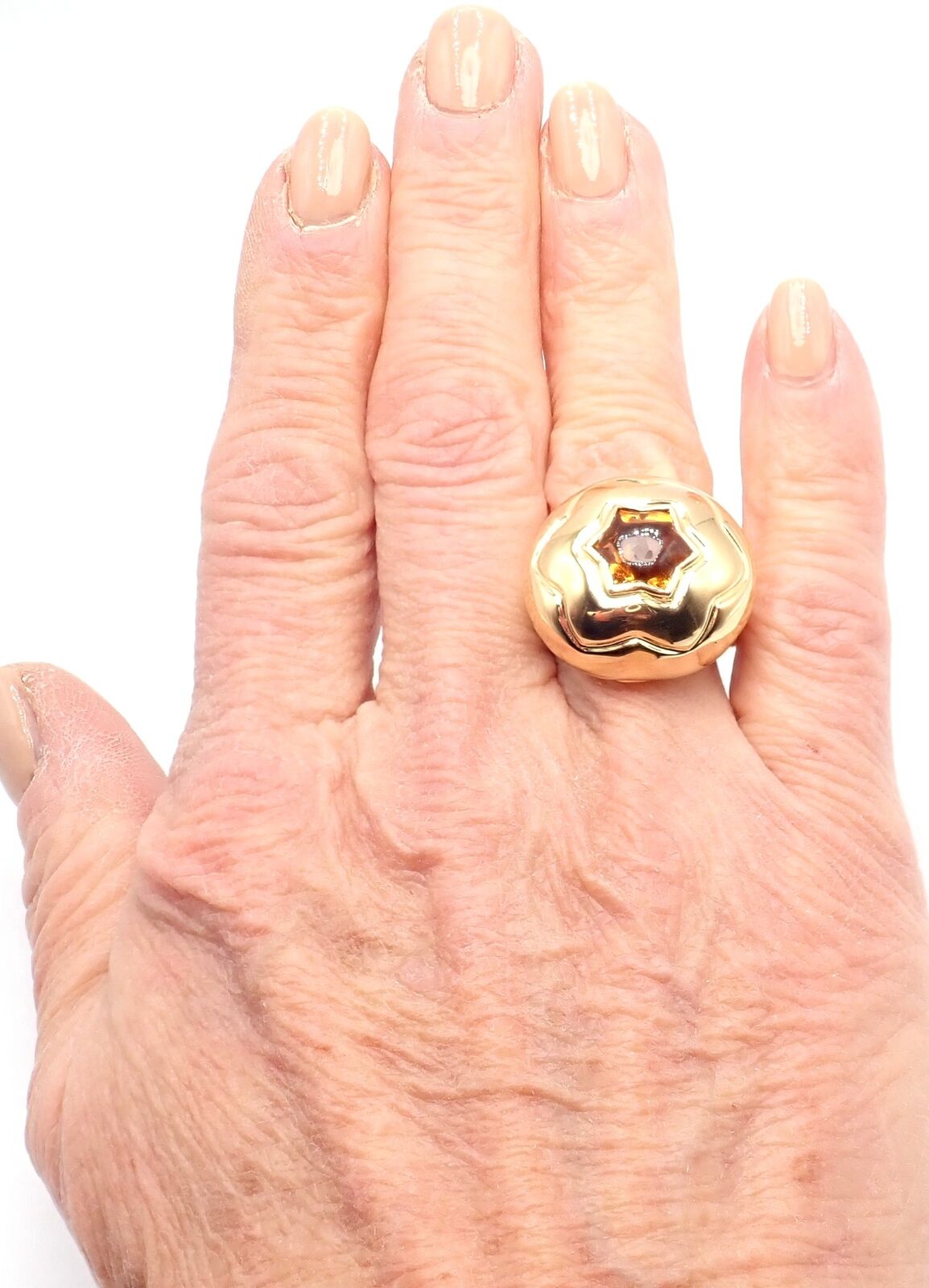 Authentic Bulgari Bvlgari 18k Yellow Gold Star Of David Shape Citrine Bombe Ring