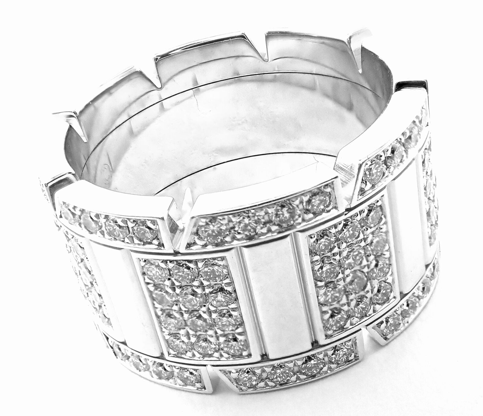 Authentic Cartier 18k White Gold Diamond Tank Francaise Large Model Band  Ring