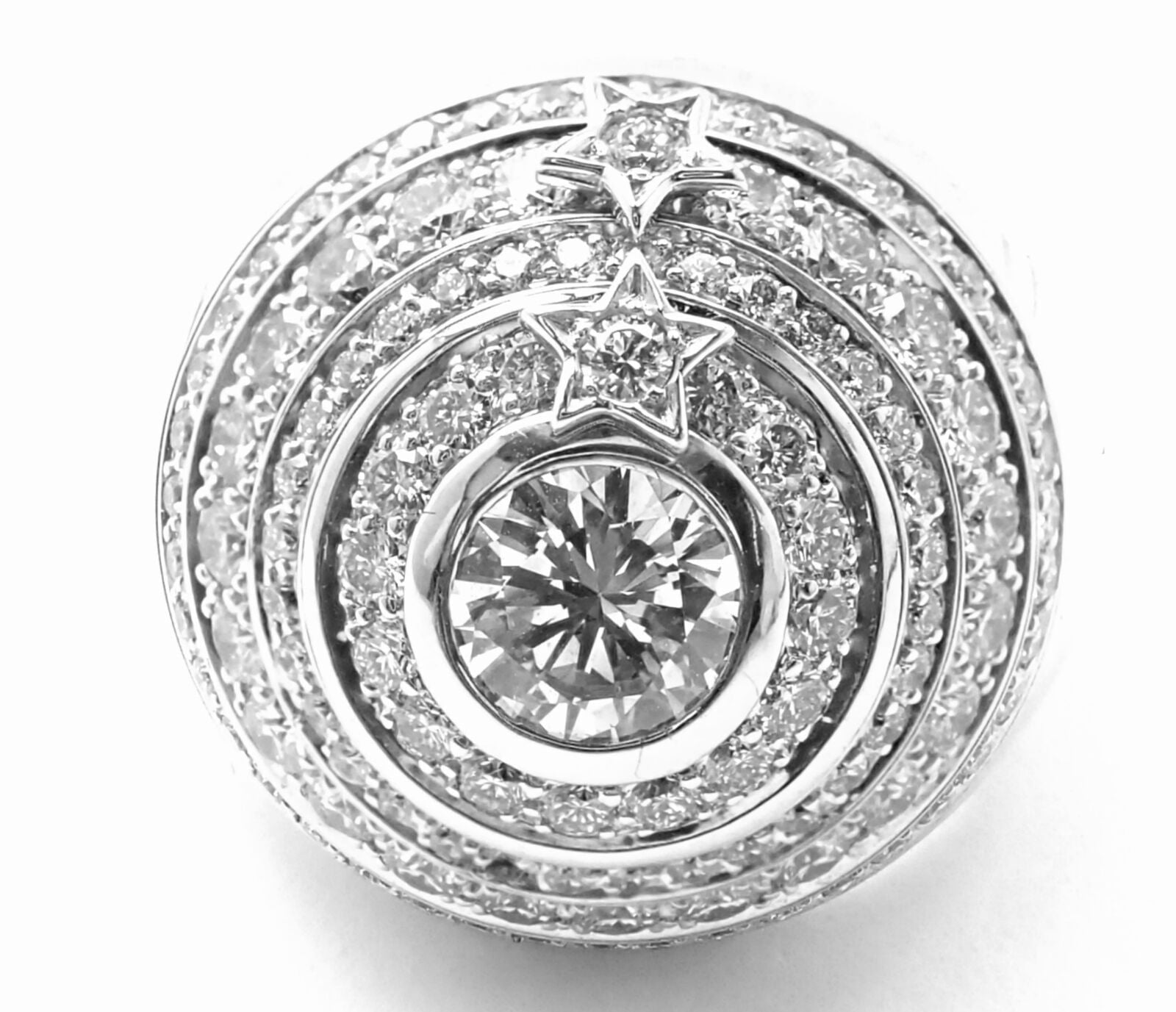 CHANEL Jewelry & Watches:Fine Jewelry:Rings Authentic! Chanel Comete Star 18k White Gold Diamond Large Spinning Dome Ring