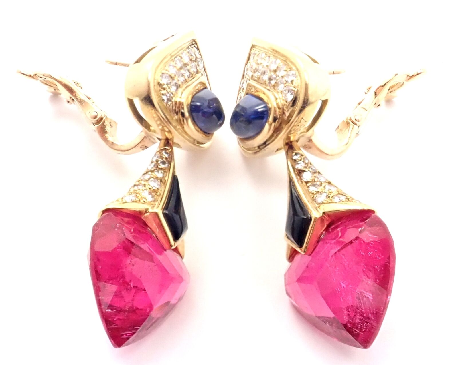 Marina B Jewelry & Watches:Fine Jewelry:Earrings Authentic! Vintage Marina B 18k Yellow Gold Diamond Tourmaline Sapphire Earrings