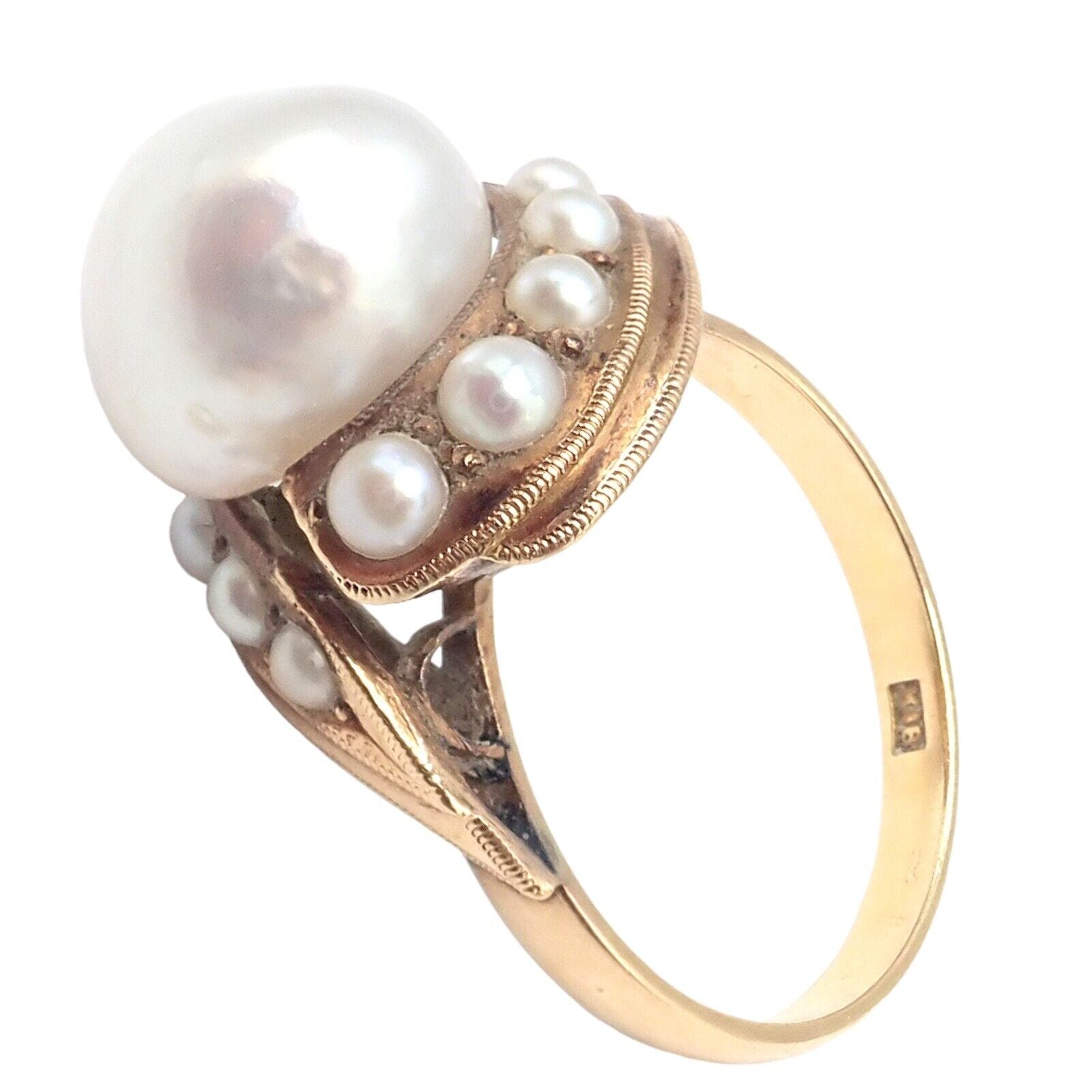 Estate Jewelry & Watches:Vintage & Antique Jewelry:Rings Vintage Estate 18k Yellow Gold Natural Pearl Cluster Ring sz 6.5