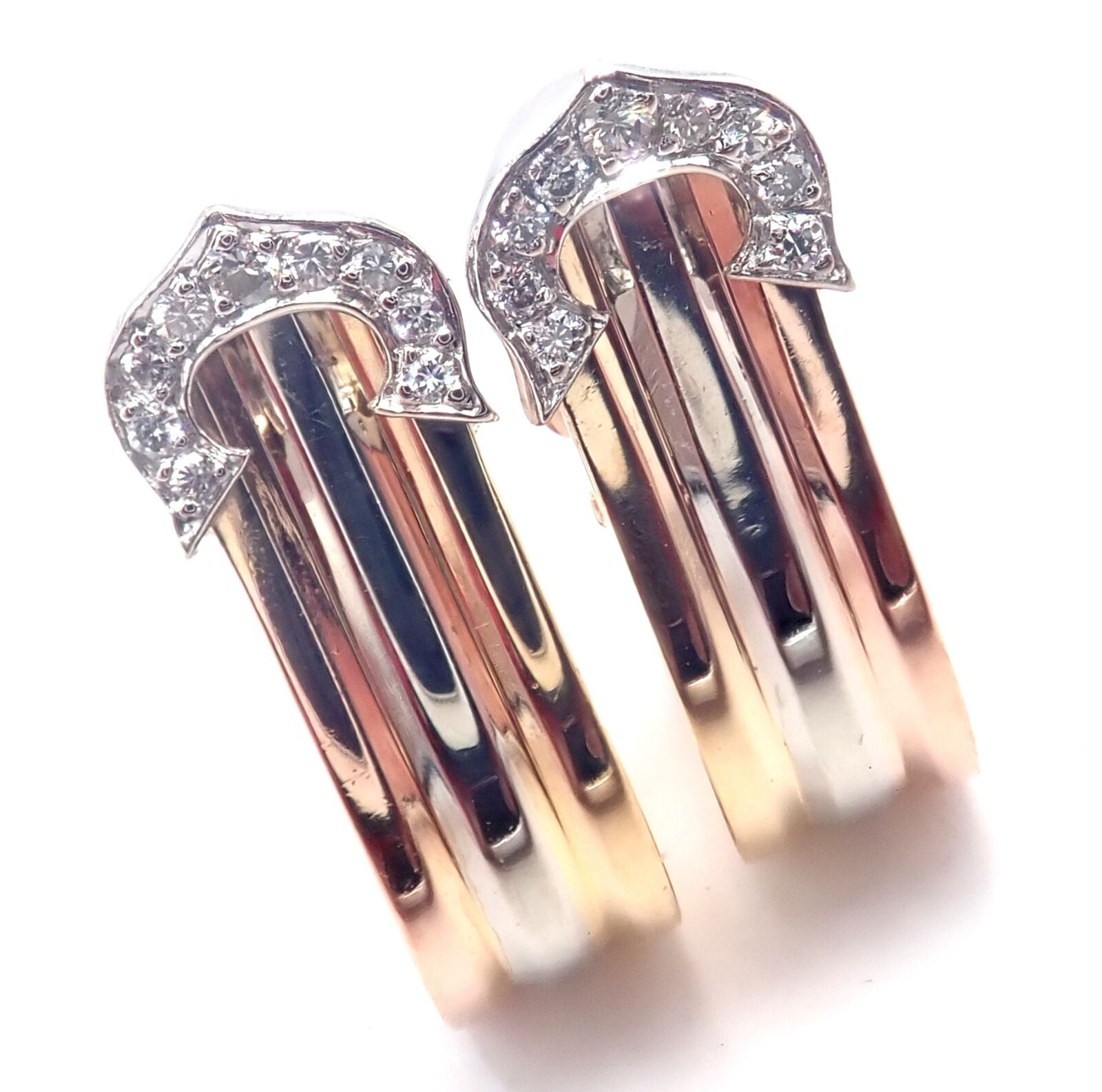 Cartier Jewelry & Watches:Fine Jewelry:Earrings Rare! Authentic Cartier 18k Tri-color Gold Diamond Logo Double C Earrings