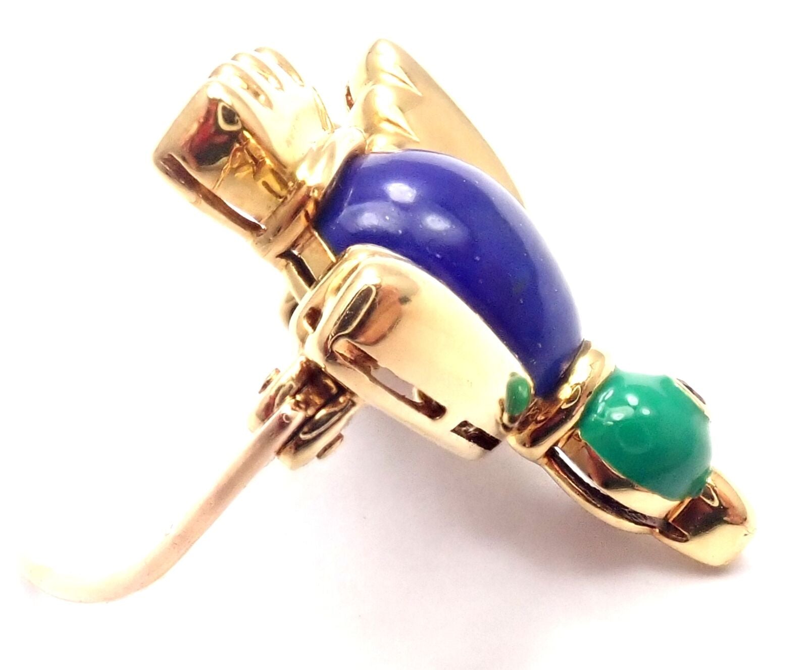 Authentic Vintage Cartier 18k Yellow Gold Lapis Lazuli Ruby Bird