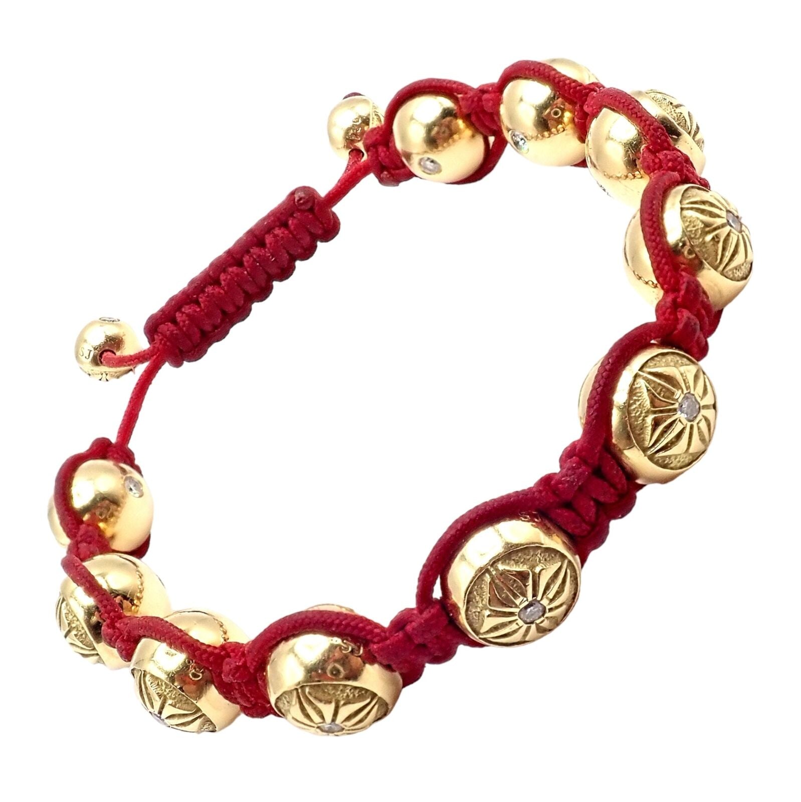 Shamballa Jewels Jewelry & Watches:Fine Jewelry:Bracelets & Charms Authentic! Shamballa Jewels 18k Yellow Gold Bead Diamond Lucky Red Cord Bracelet