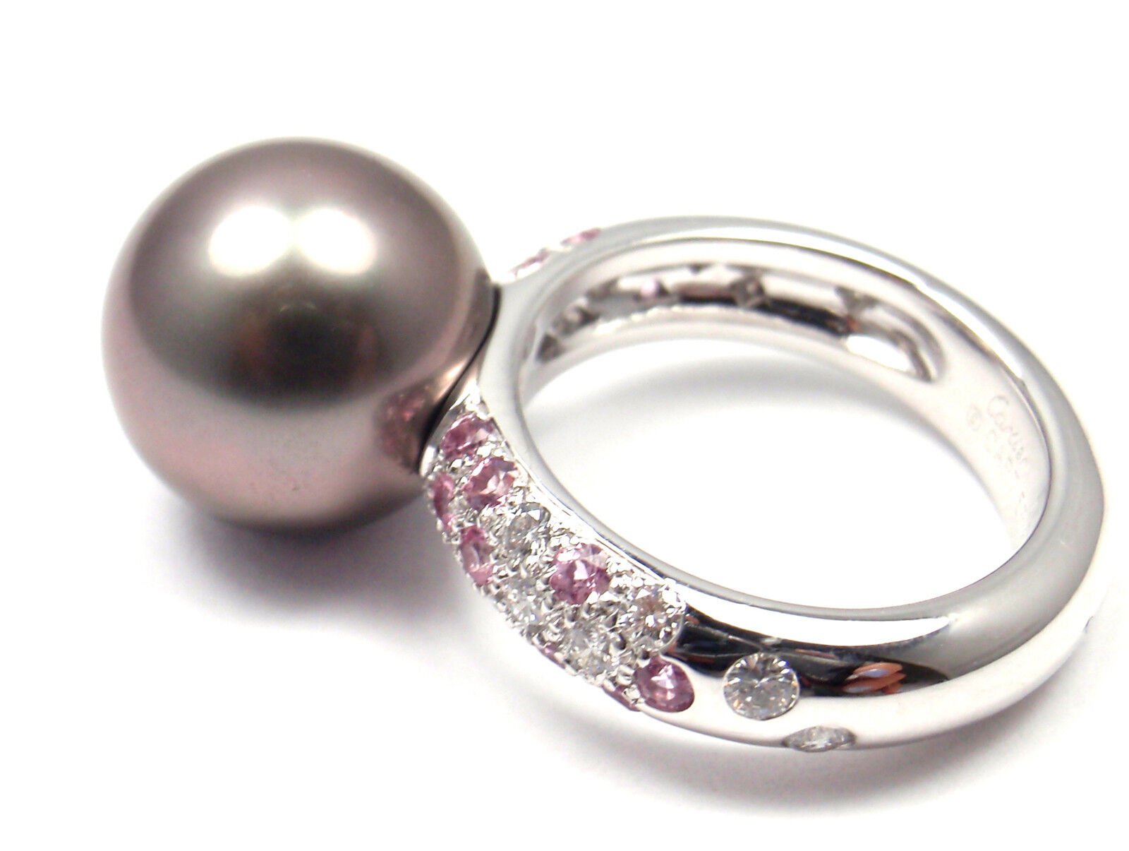 Cartier Jewelry & Watches:Fine Jewelry:Rings Authentic! Cartier 18K White Gold Tahitian Pearl Diamond Pink Sapphire Ring