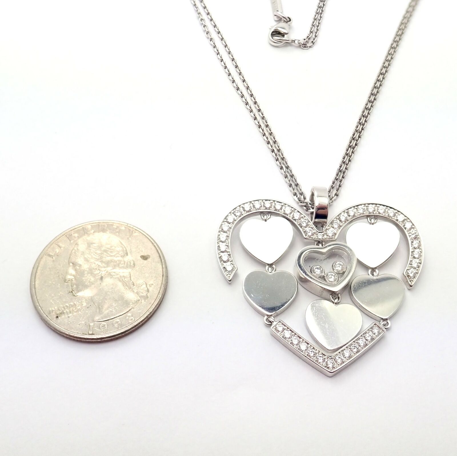 Chopard Jewelry & Watches:Fine Jewelry:Necklaces & Pendants Authentic! Chopard 18k White Gold Large Double Happy Hearts Diamond Necklace