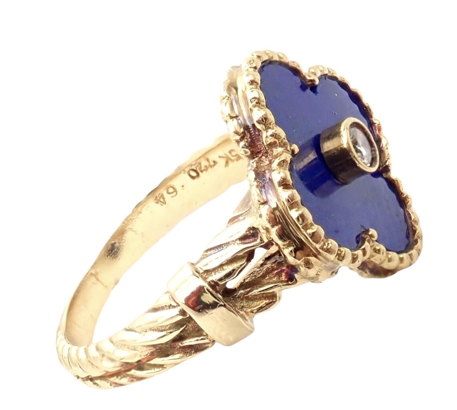 Van Cleef & Arpels Jewelry & Watches:Fine Jewelry:Rings Van Cleef & Arpels Alhambra 18k Yellow Gold Lapis Lazuli Diamond Ring Sz 5.75