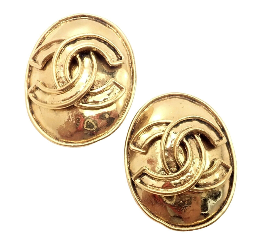 Rare! Vintage Chanel Paris France Logo Earrings 1994 Spring Collection