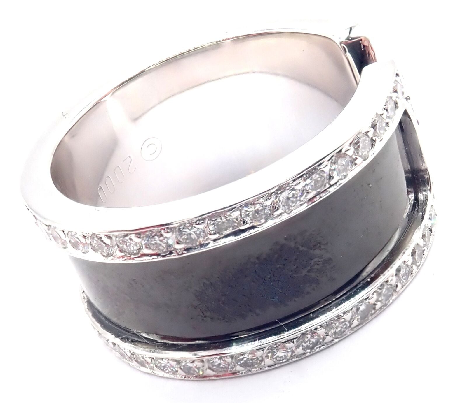 Cartier Jewelry & Watches:Fine Jewelry:Rings Cartier Double C 18k White Gold Diamond Ceramic Large Model Band Ring Paper
