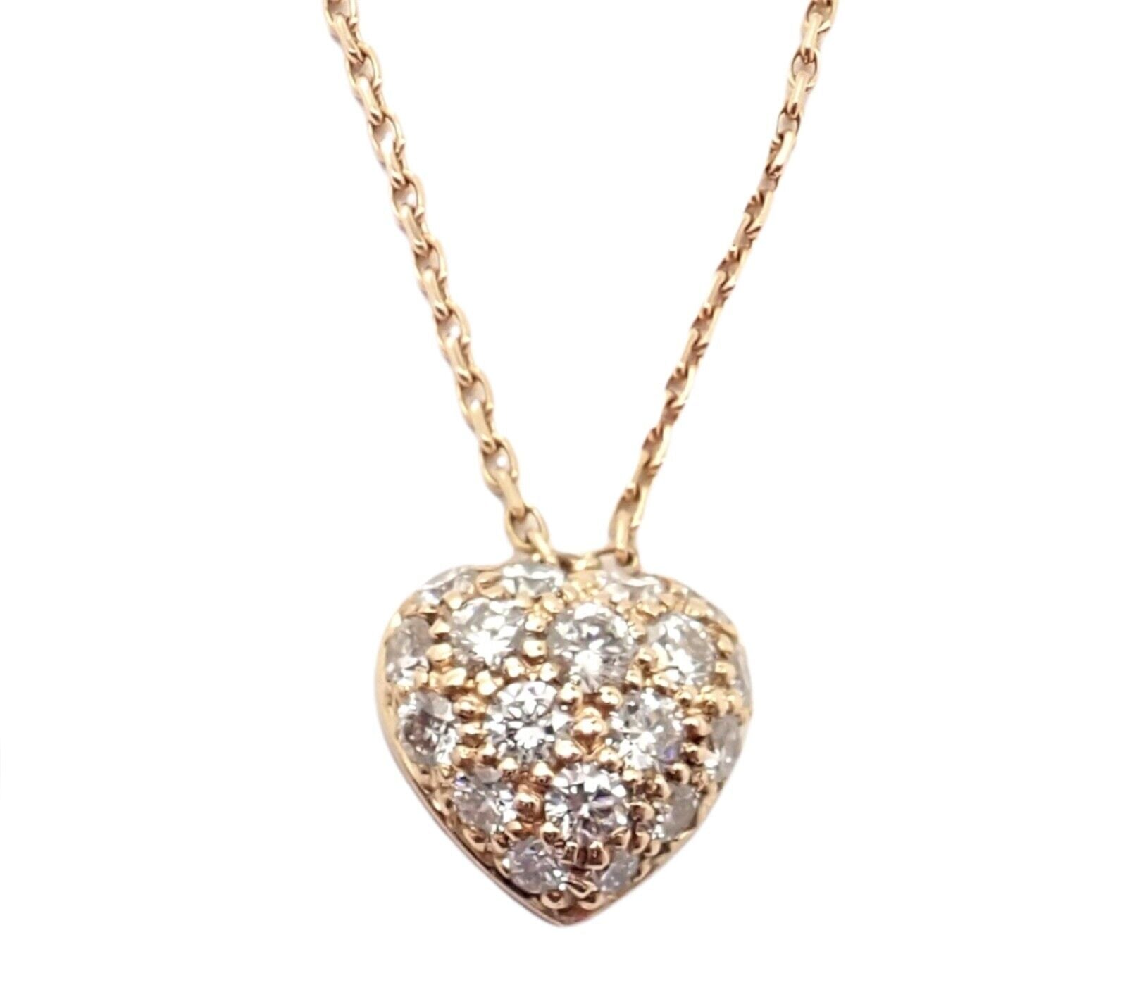 Cartier Jewelry & Watches:Fine Jewelry:Necklaces & Pendants Authentic! Cartier Small Heart 18k Rose Gold Pave Diamond Pendant Necklace