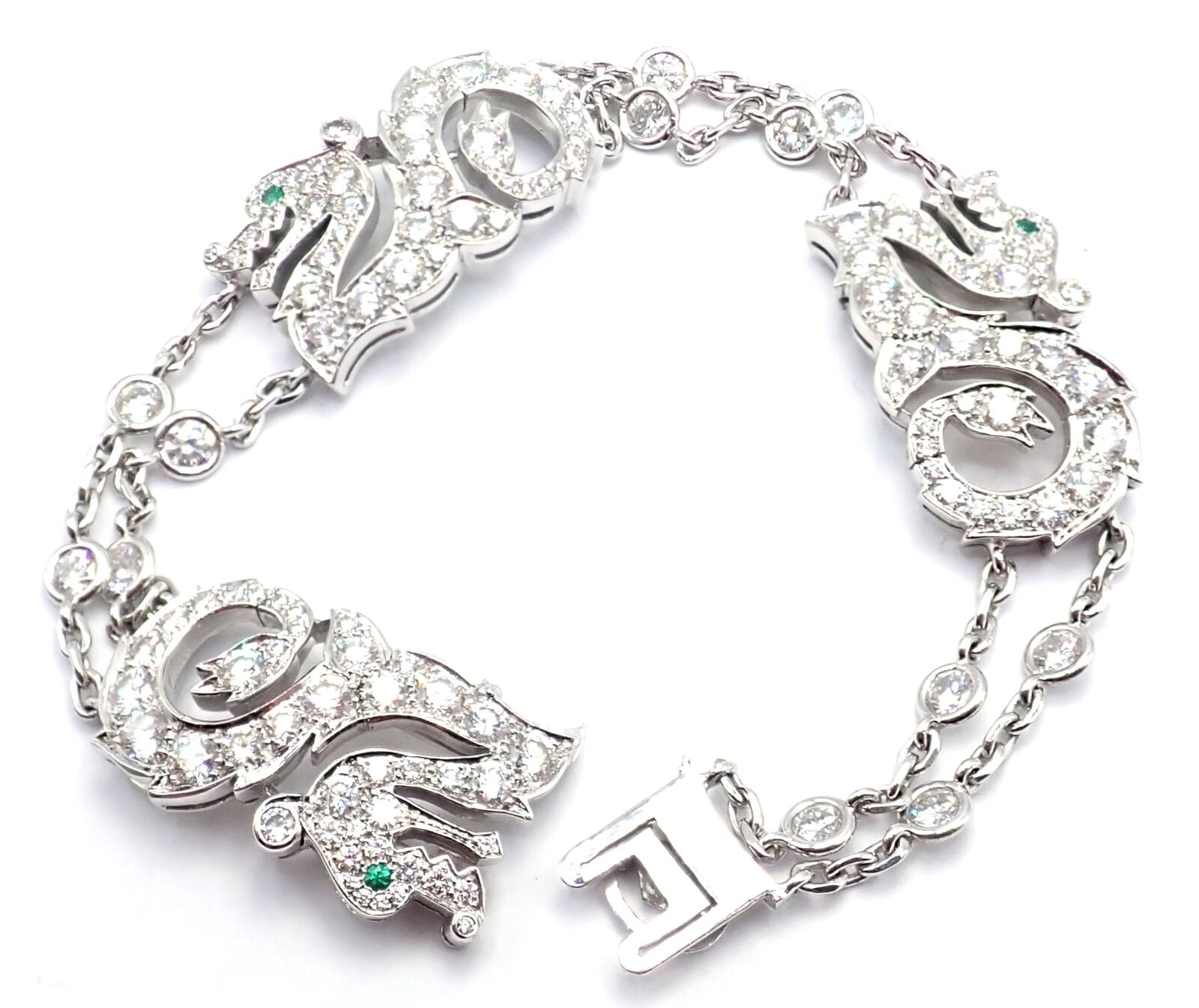 Authentic Cartier Le Baiser Du Dragon 18k White Gold Diamond Emerald Bracelet