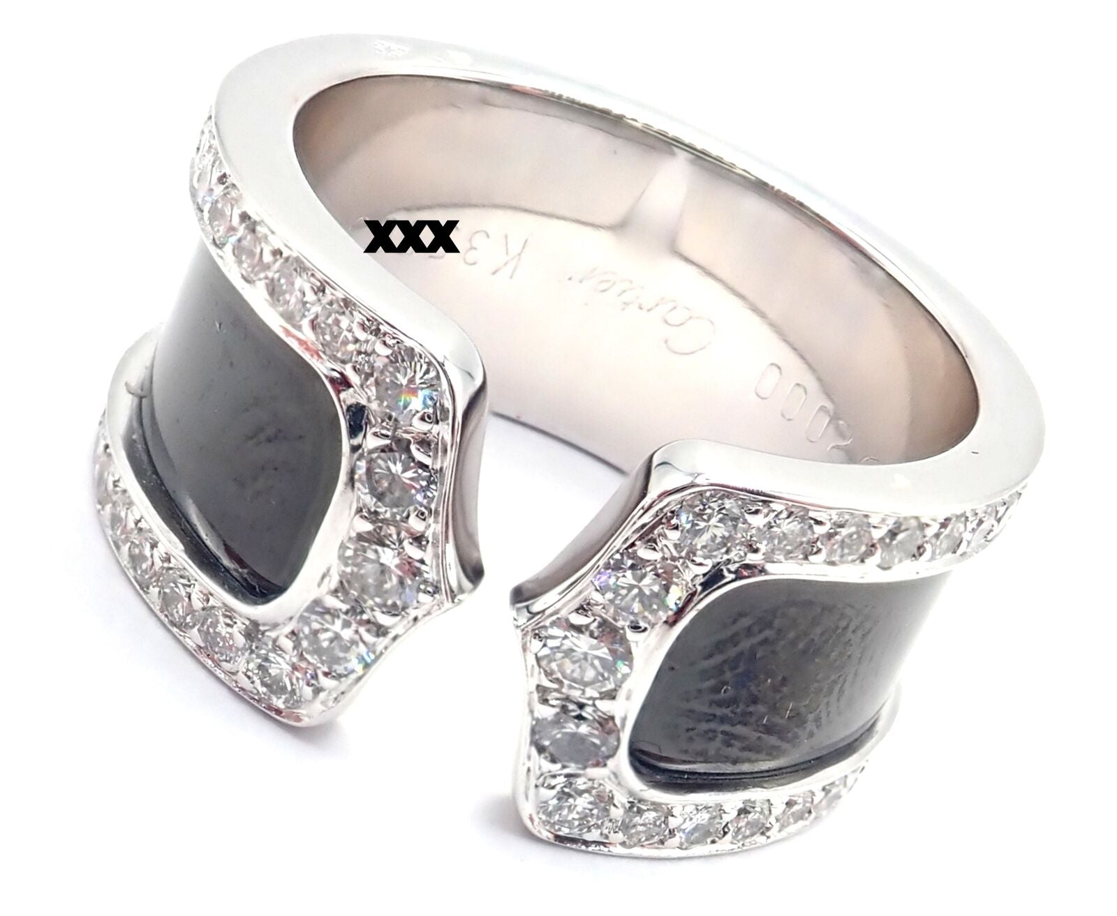 Cartier Jewelry & Watches:Fine Jewelry:Rings Cartier Double C 18k White Gold Diamond Ceramic Large Model Band Ring Paper