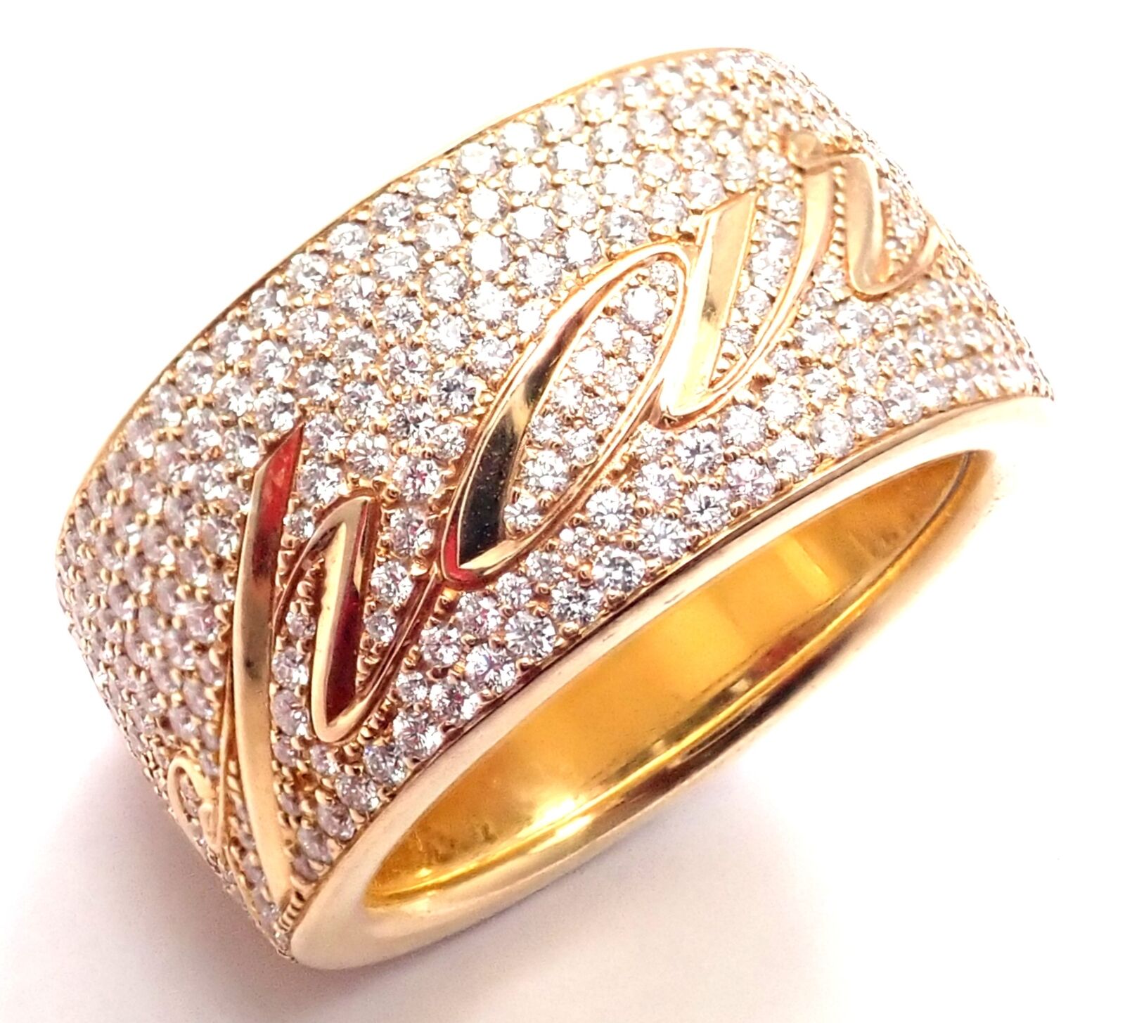 Chopard Chopardissimo 18k Yellow Gold Pave Diamond Signature Band Ring Box Paper