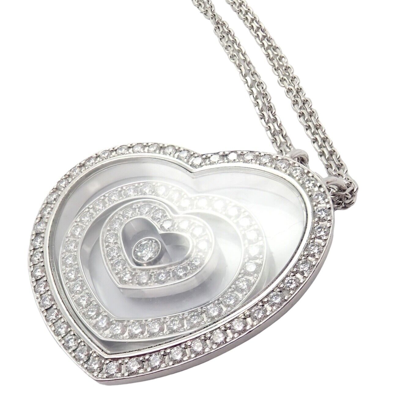 Chopard Jewelry & Watches:Fine Jewelry:Necklaces & Pendants Authentic! Chopard 18k White Gold Large Happy Spirit Heart Diamond Necklace