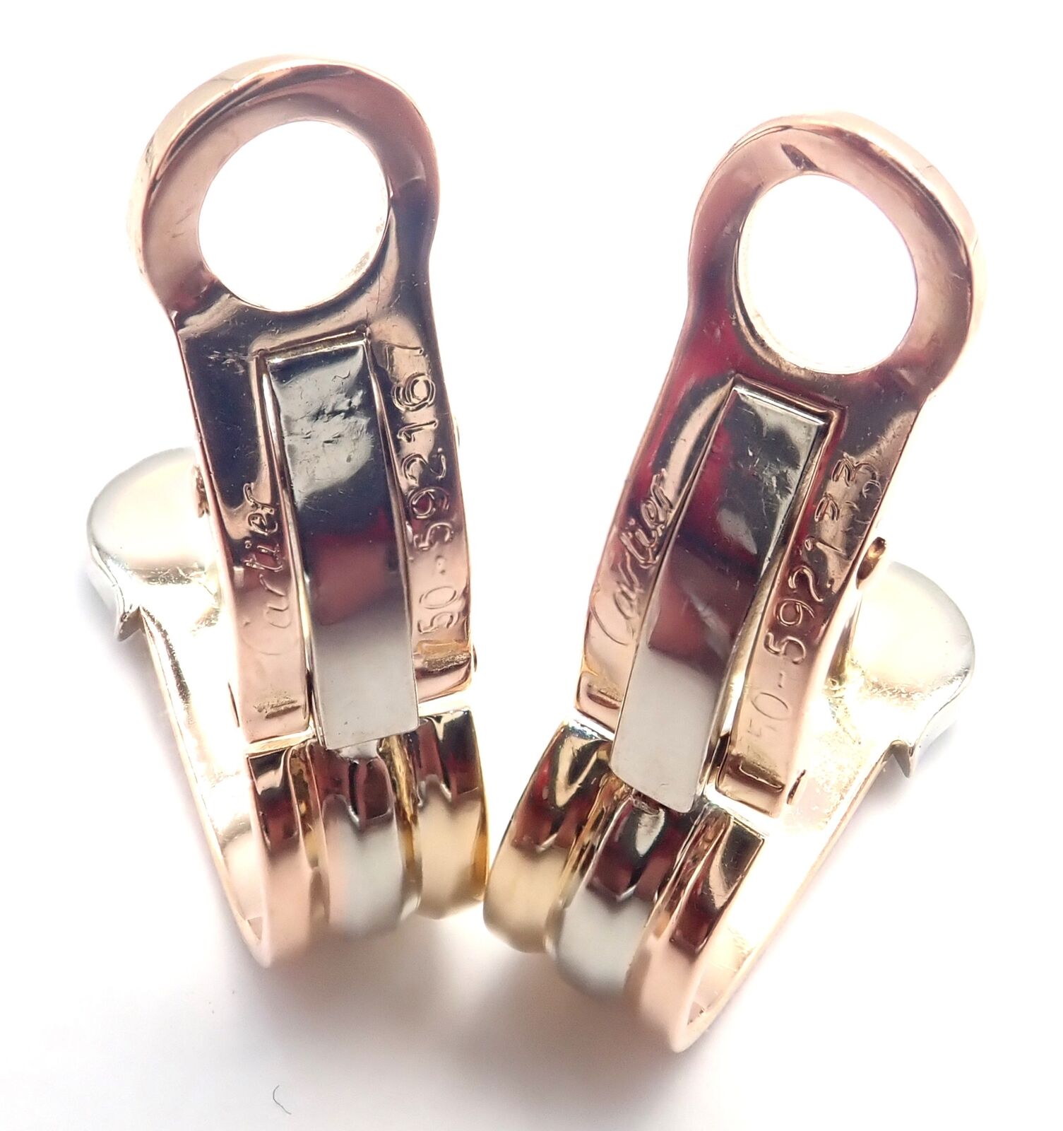 Cartier Jewelry & Watches:Fine Jewelry:Earrings Rare! Authentic Cartier 18k Tri-color Gold Diamond Logo Double C Earrings