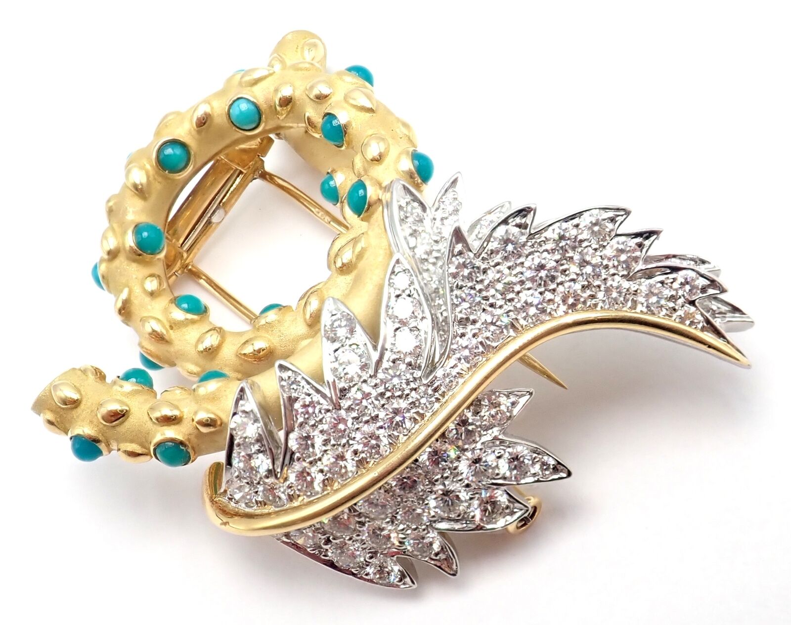 Jean Schlumberger for Tiffany & Co Jewelry & Watches:Fine Jewelry:Brooches & Pins Tiffany & Co Schlumberger 18k Yellow Gold Platinum Diamond Turquoise Pin Brooch