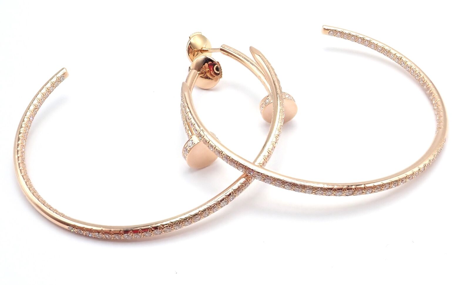 Authentic! Cartier Juste un Clou 18k Rose Gold Diamond Nail Hoop Earrings Paper | Fortrove